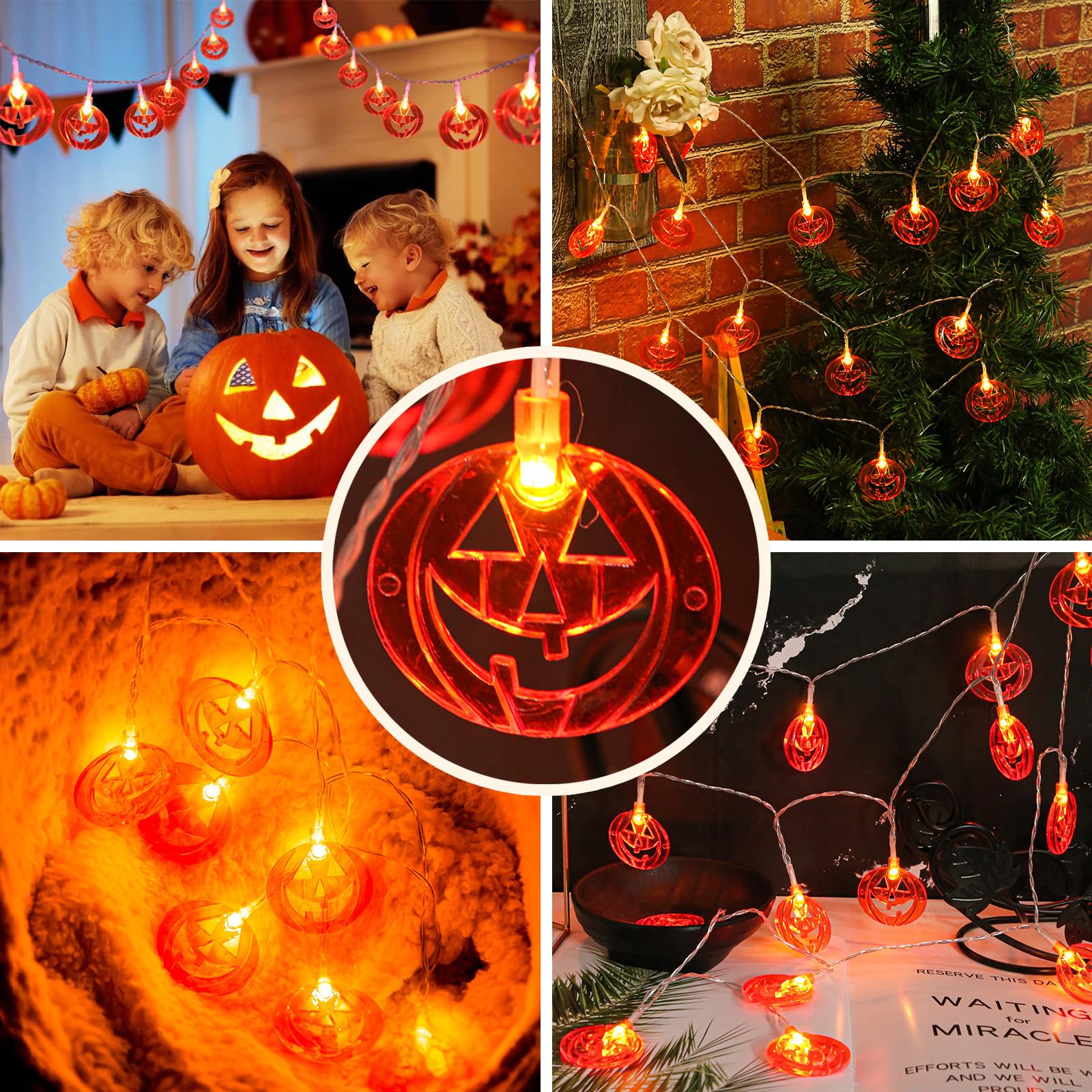 ITICdecor Halloween Pumpkin String Lights Battery Operated 15Ft 30 LED Orange Pumpkins Fairy Light Indoor Outdoor for Halloween