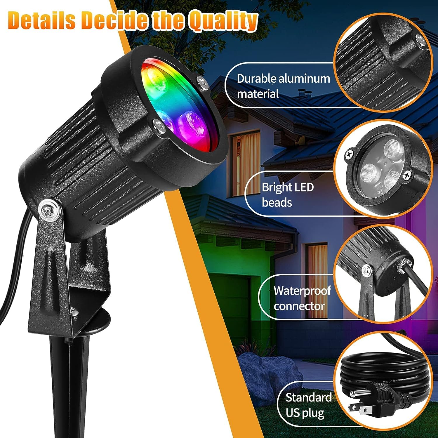 OurLeeme Lawn Flood Light Stake - 2-in-1 Waterproof Outdoor Remote Control Spotlight - Black - Aluminum - Model PD-23979