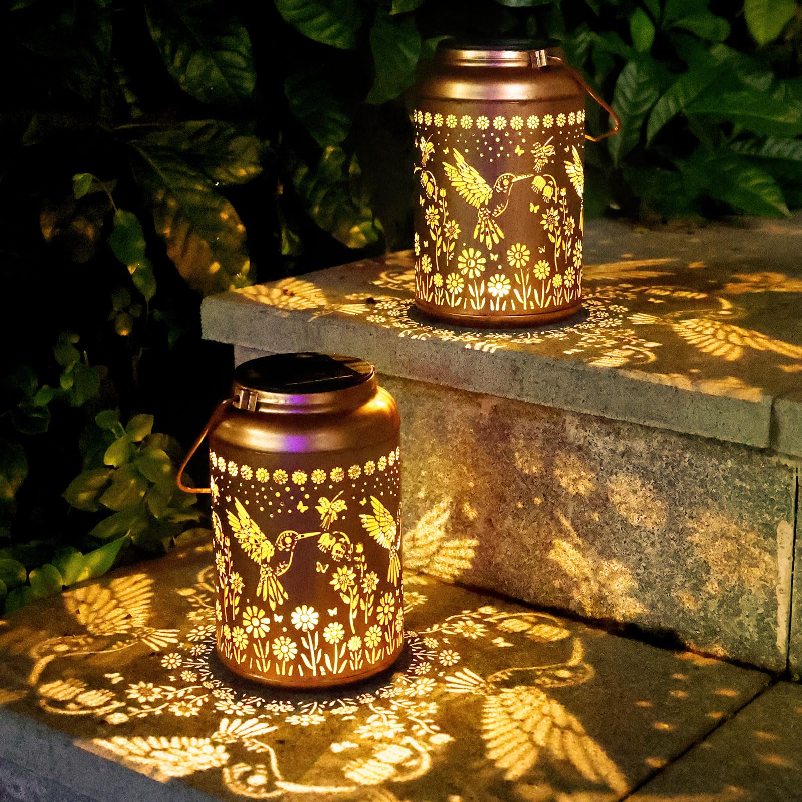 Hummingbird Solar Lanterns Outdoor Waterproof Lantern Garden Decor Gifts for Women Mom Grandma Hanging Solar Lights Metal Decora