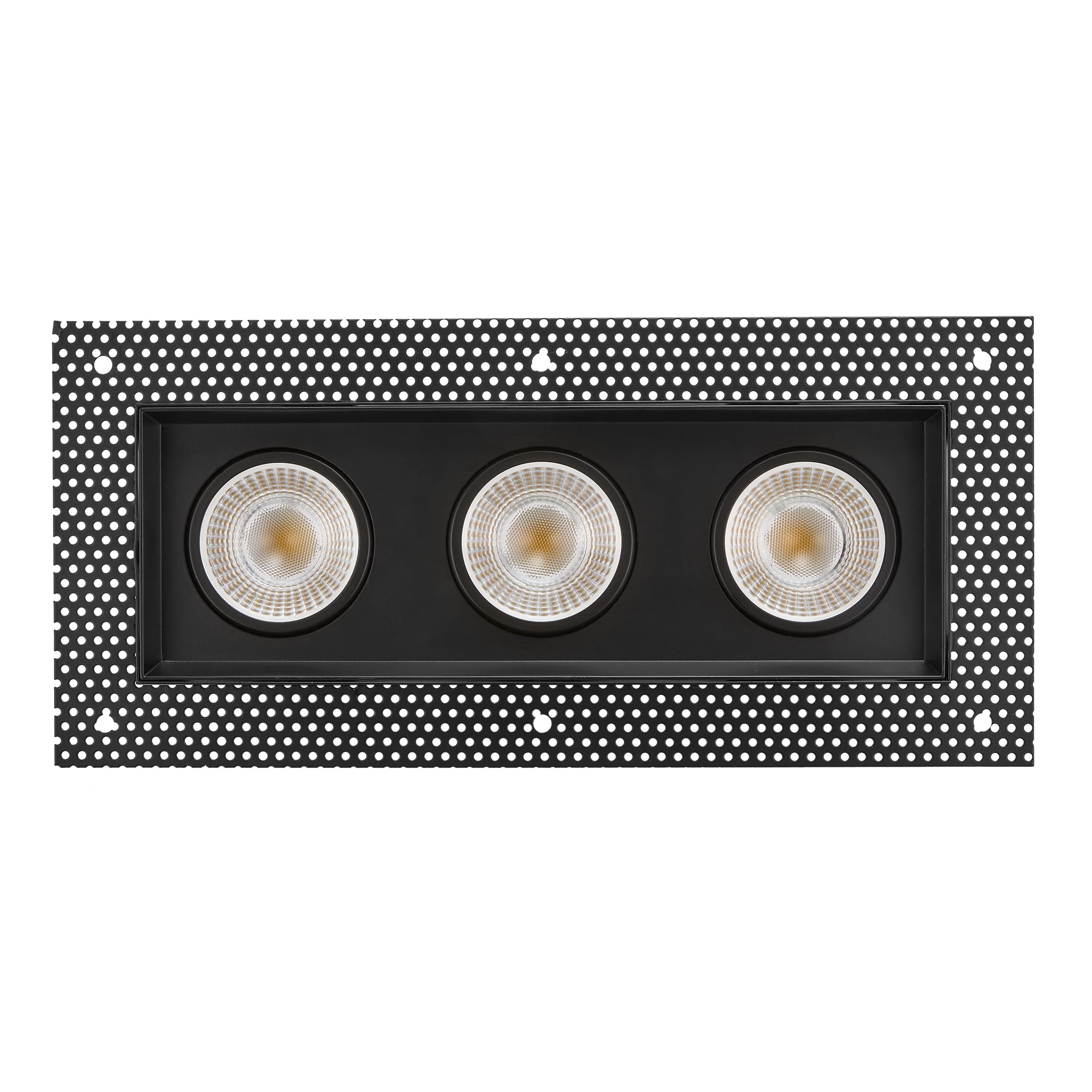 Maxxima 4 in. 3 Head Black Trimless Slim Square Recessed Anti-Glare LED Gimbal Downlight Canless IC Rated 3000 Lumens 5 Color Te
