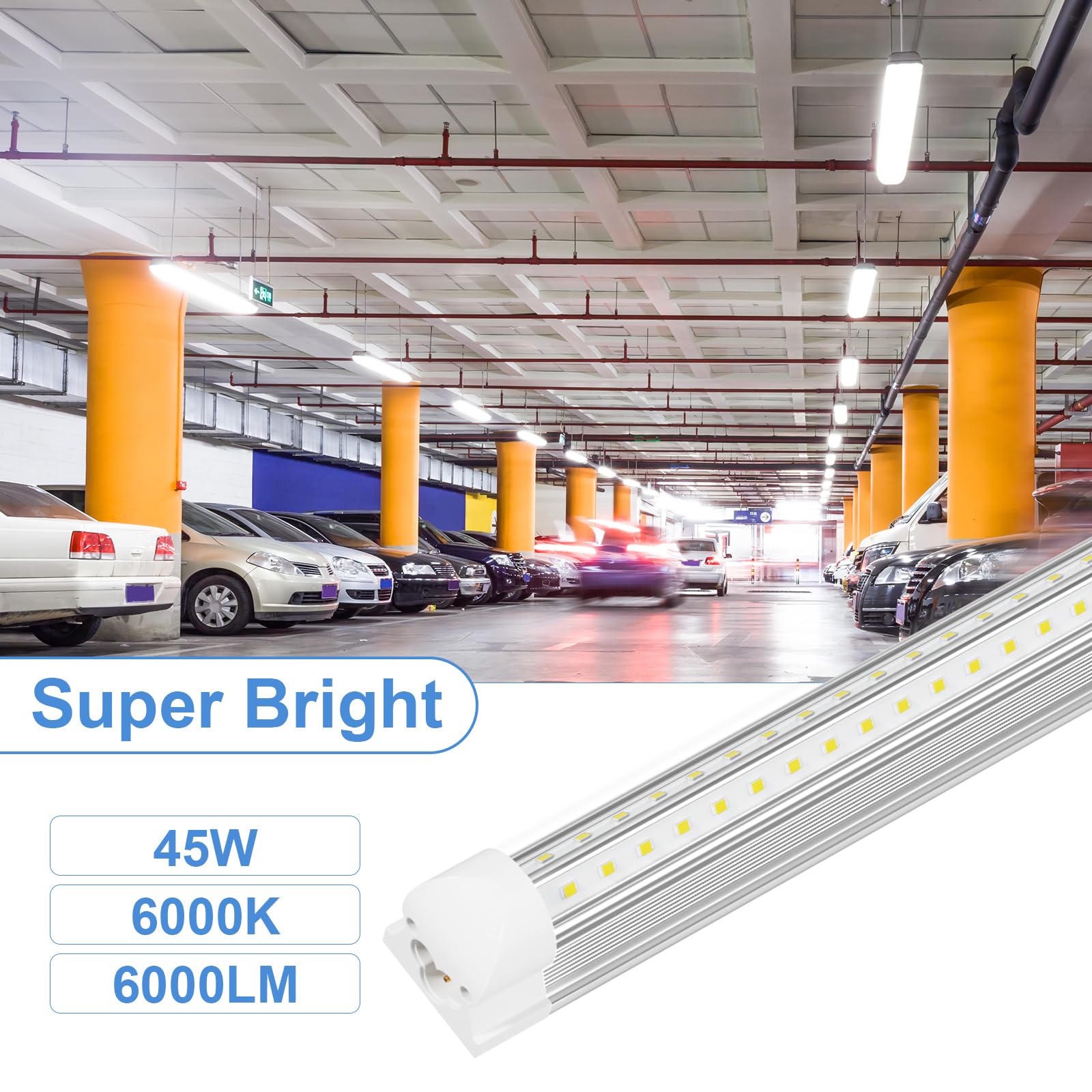 ONLYLUX 5ft LED Shop Light Fixture, 6500K Daylight, Double Sided V Shape T8, Aluminum, 10-Pack