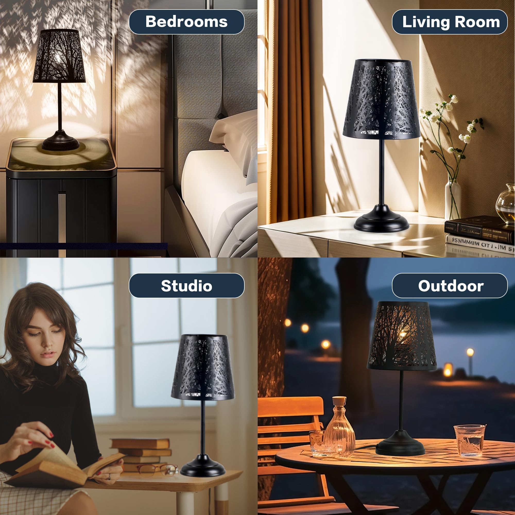 Zqqlite Touch Control Table Lamp, Led Lights Mini Lamps With Pattern Of Trees For Nightstand, 3-Levels Brightness, Lamp For Bedroom, Bedside Lamps, Desk Lamps For Home, Living Room, Office (Black)
