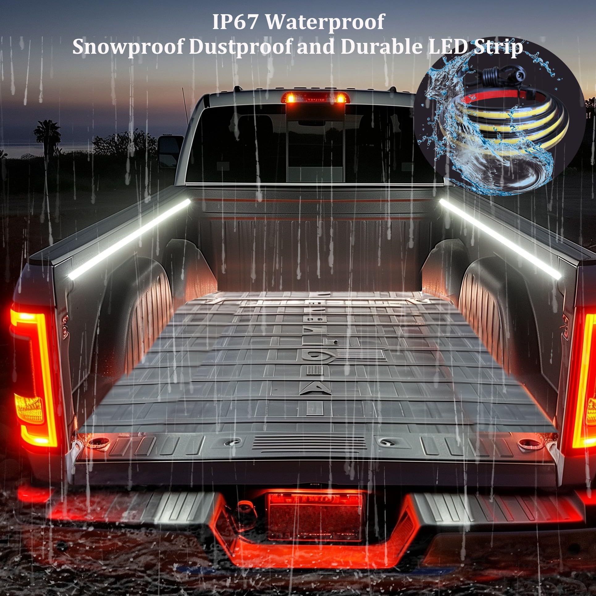 AUTUNEER 60Inch Truck Bed Lights, 2Pcs COB LED Light Strip, Waterproof, 12V, White Light, Model YHH-COB-2PCS