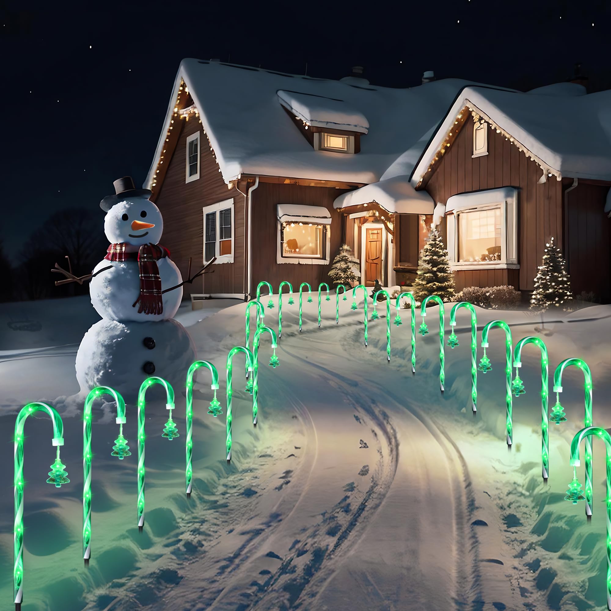 Vcoken 22'' Christmas Candy Cane Lights Outdoor Pathway - Set Of 12 Led Light Up Candy Canes Outdoor Christmas Decor, Connectabl