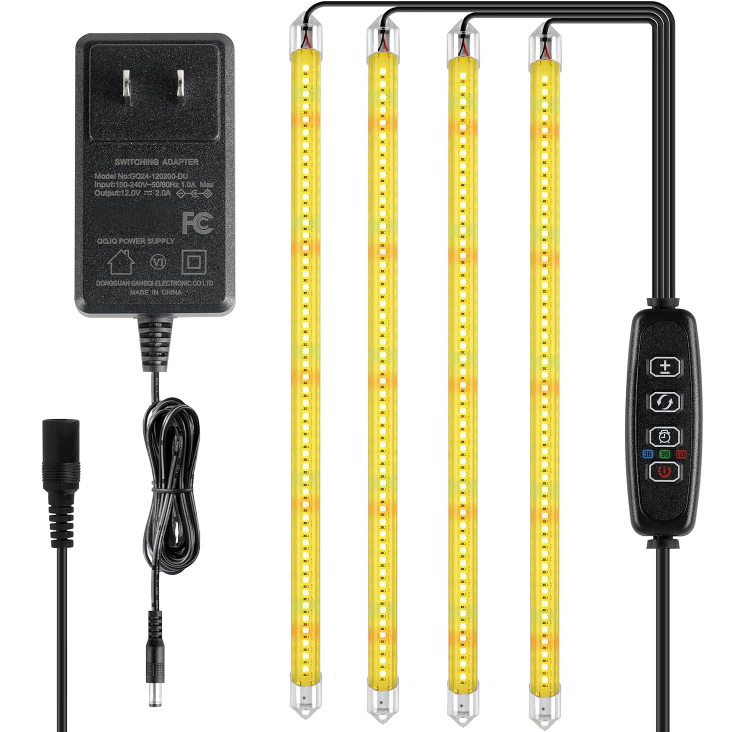 iPower 60W LED Grow Light Strips, Full Spectrum, 4 Tubes, 48 LEDs, Yellow, with Timer and Dimmable Levels
