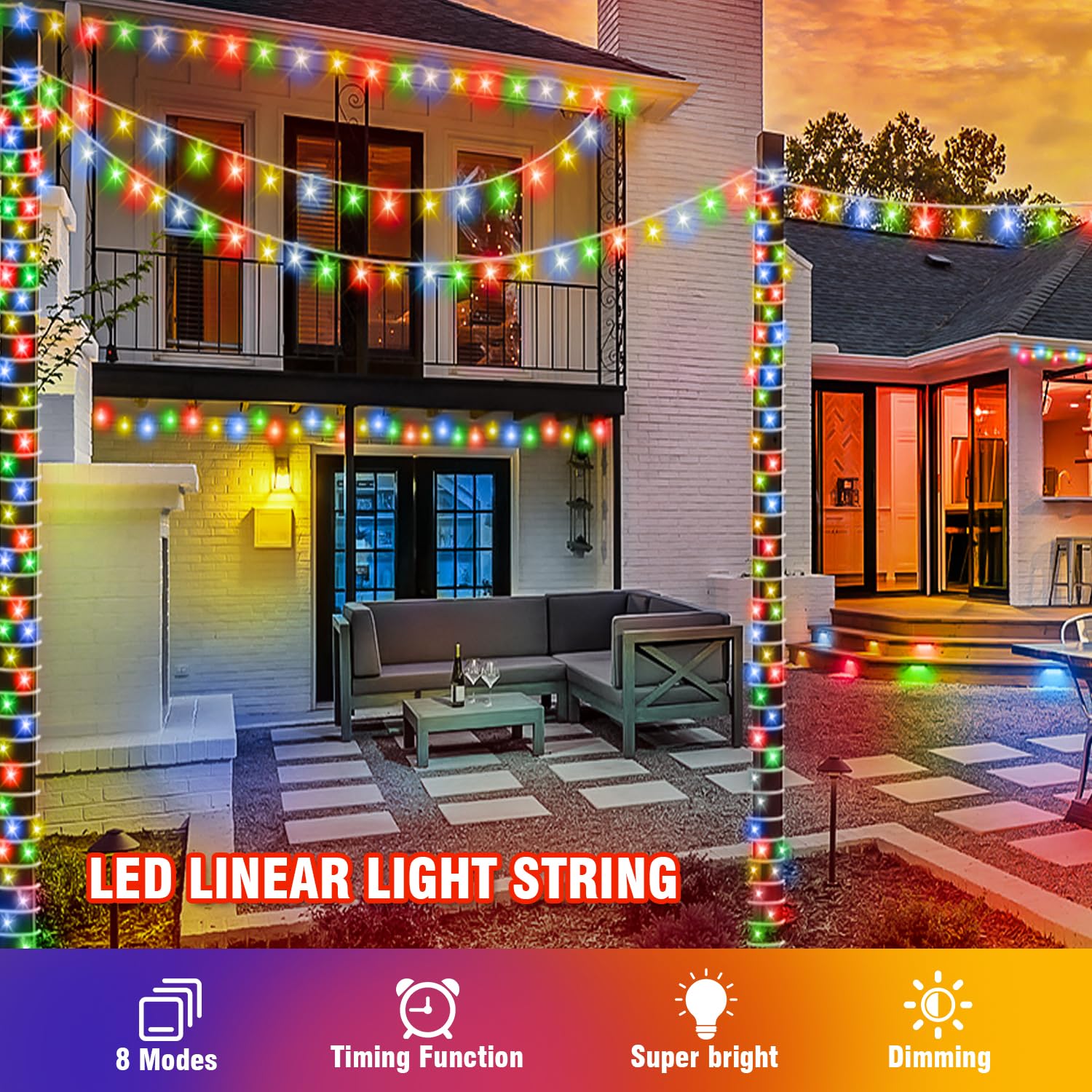 Wastroyal 70Ft 210 Led 4-Color String Lights  Seasonal Fairy Lights With 8 Modes  Waterproof Indoor Outdoor Decorative Lighting For Christmas  Parties  Wedding  Patio