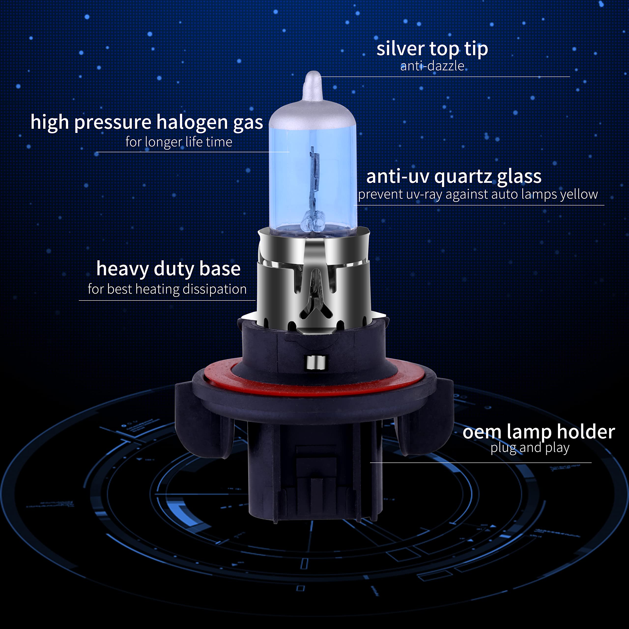 NEWBROWN Halogen Headlight Bulb Super White Light 12V 55W/60W P26.4T 9008/H13 Pair Standard
