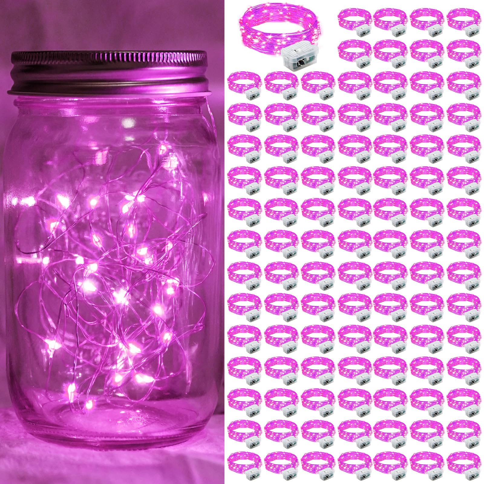 chzk Pink Fairy Lights 7Ft 20 LED Twinkle String Lights Battery Operated Waterproof for Party Wedding Christmas