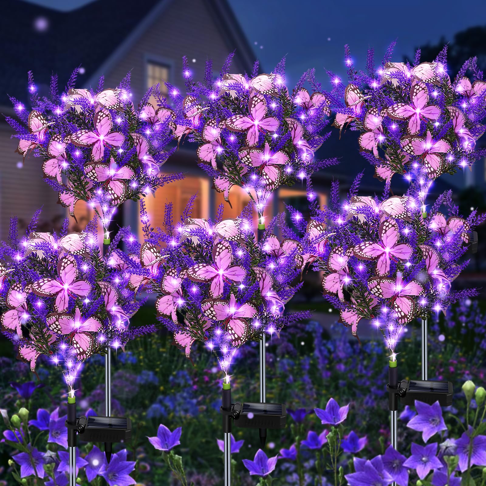 Kohlrabi Solar Garden Lights - 6 Pack Purple Lavender Butterfly Decor