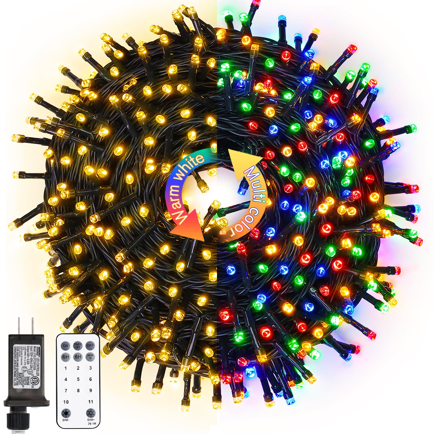 JMEXSUSS Color Changing Christmas Lights, 66ft, 200 LED, Waterproof, Connectable, Warm White to Multicolor, Model EXS-S-0200-R