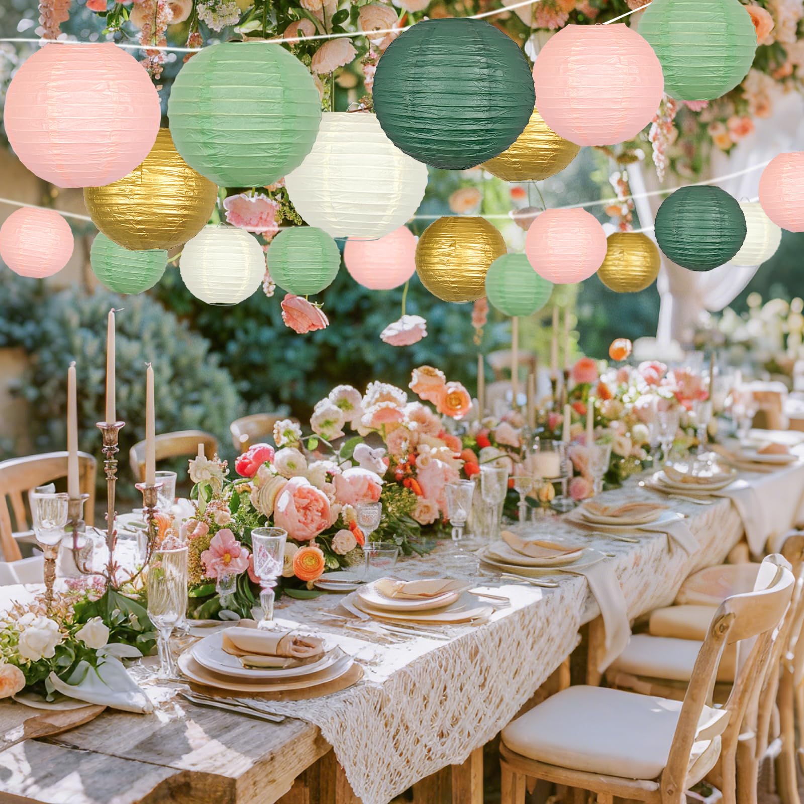 Adlkgg Paper Lanterns Decorative, Round Hanging Paper Lanterns Decorations For Graduation Bridal Shower Wedding Birthday Neutral
