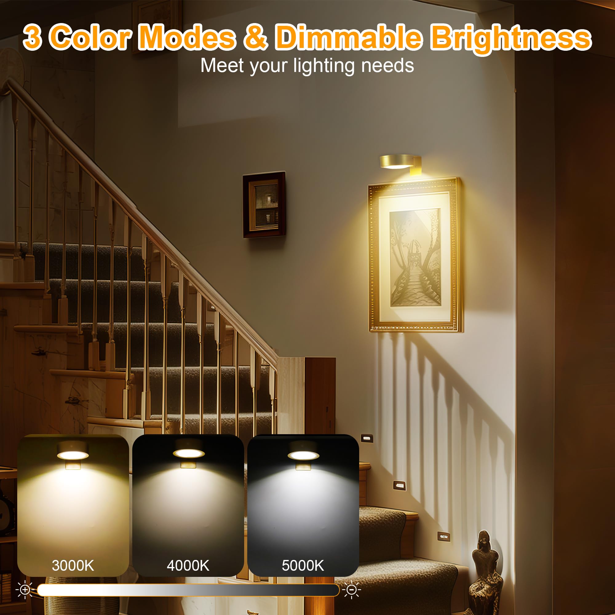3Pcs Battery Operated Picture Light, Magnetic Led Painting Light With Remote Dimmable And Timer, 3 Lighting Modes Art Display Li