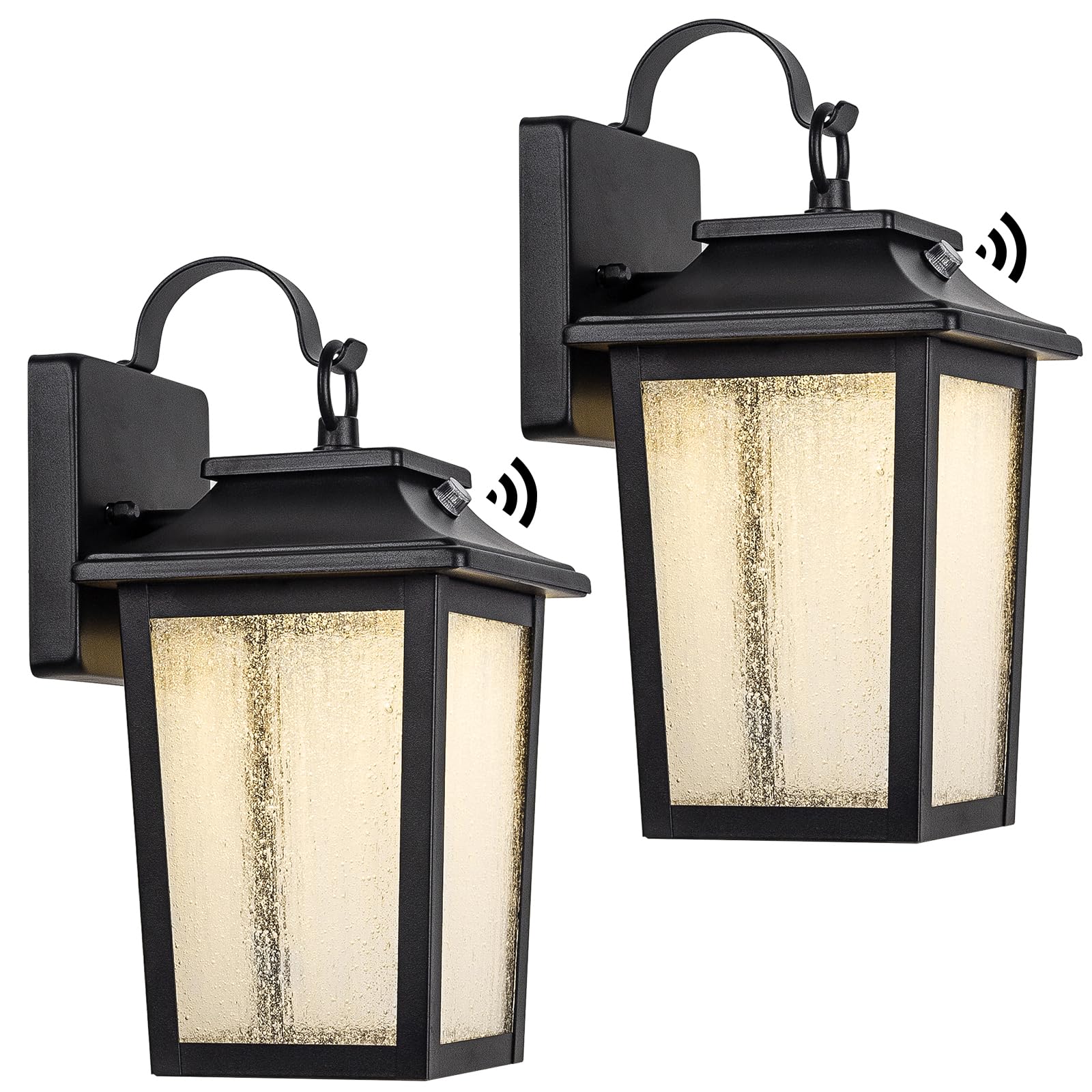 LED Dusk to Dawn Outdoor Lighting - 2 Packs Outdoor Wall Lights for House, 13W 3000K LED Outside Porch Lantern, Black Exterior W