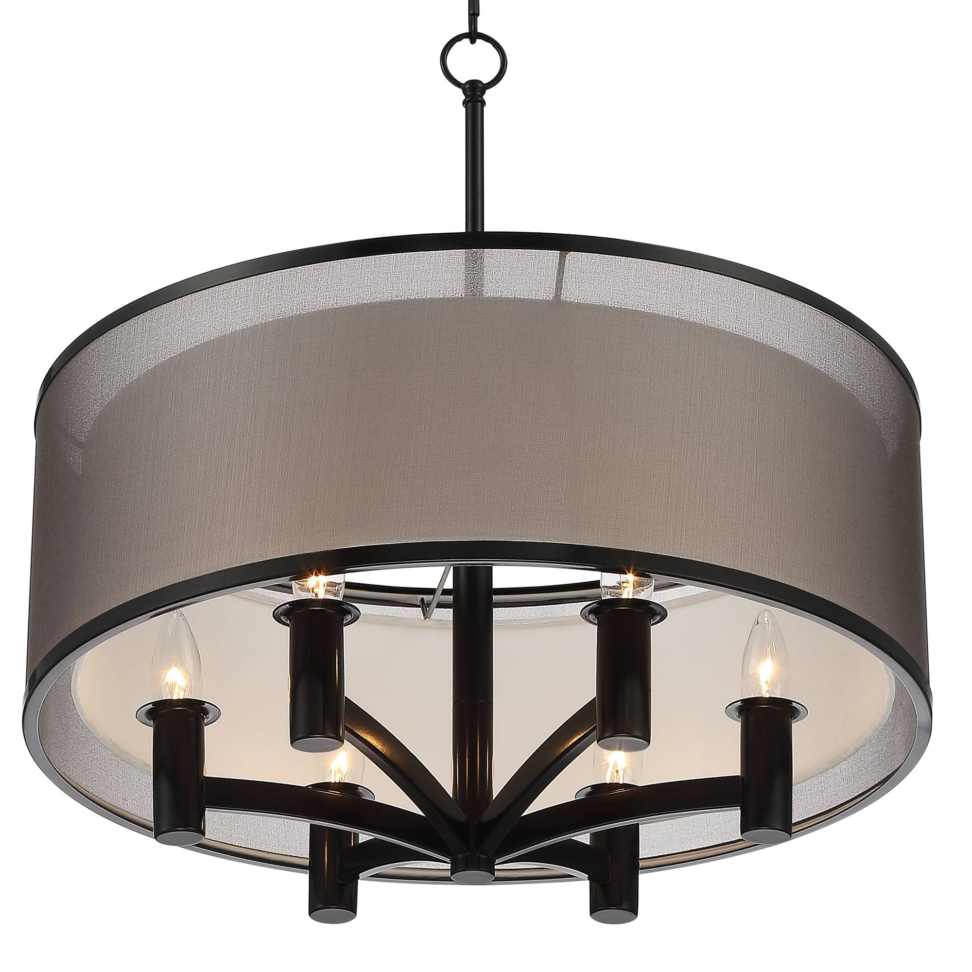 Possini Euro Design Black Drum Pendant Chandelier 22in Wide 6-Light Fixture for Dining Room, Foyer, Kitchen, Living Room