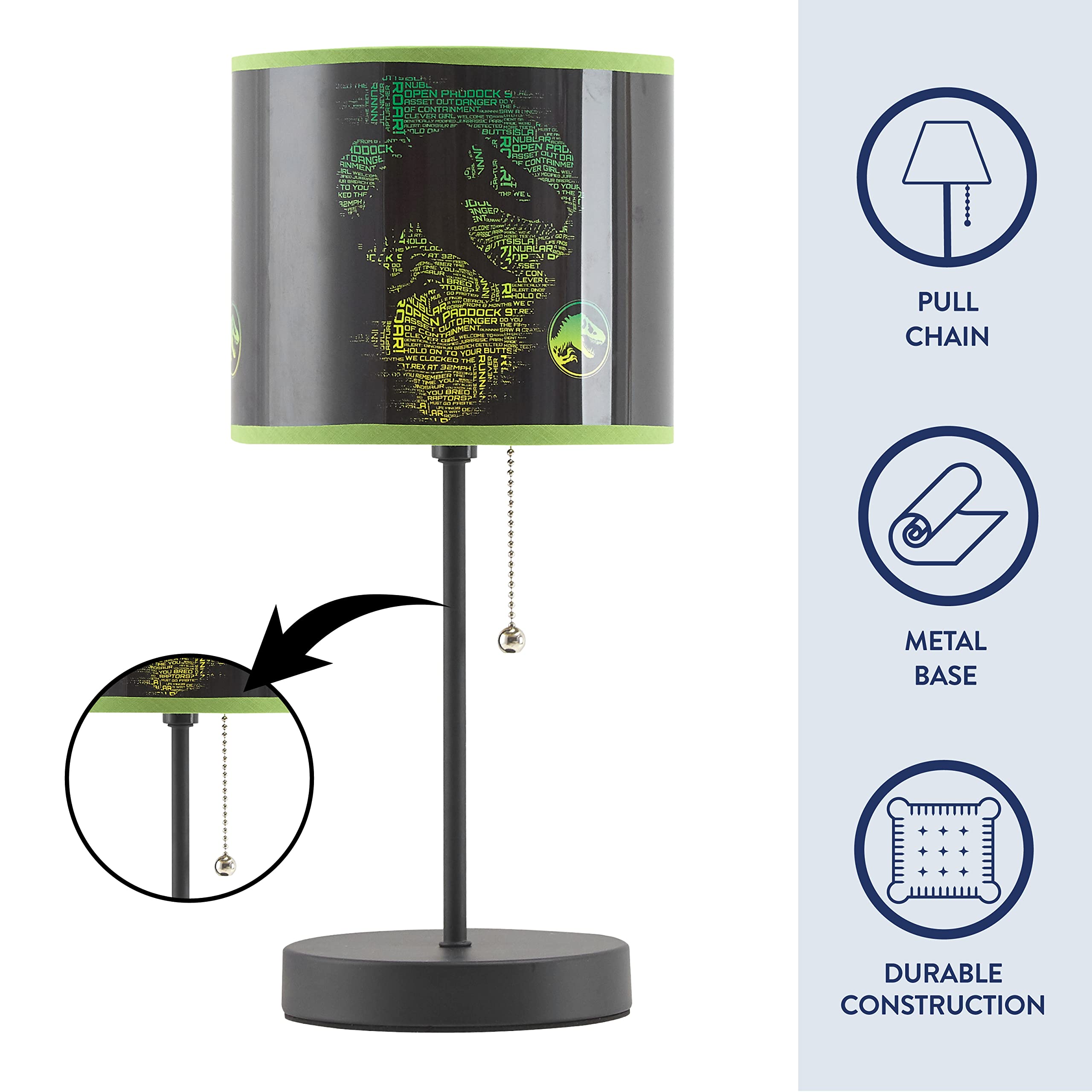 Idea Nuova Jurassic World Stick Table Kids Lamp, Metal, Themed Shade, Pull Chain, Model Nk430350