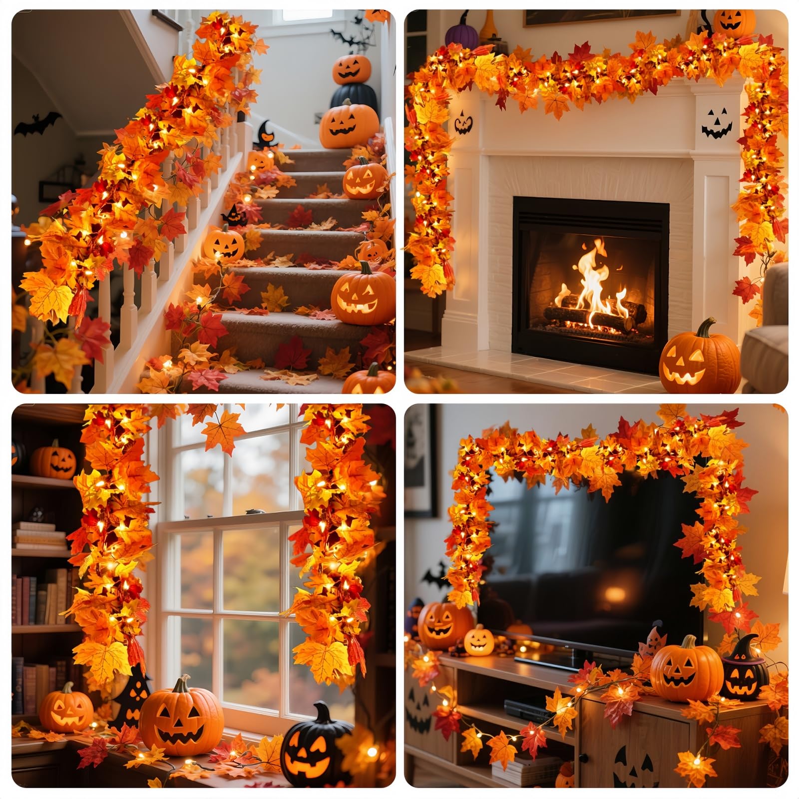 2Pack Fall Leaf Garland With Lights Plug In  35 Orange Bulbs Light Up Fall Leaves Garland  Fall Decor Fall Decorations For Home Table Thanksgiving Mantel Fireplace Porch Halloween Autumn Decorations