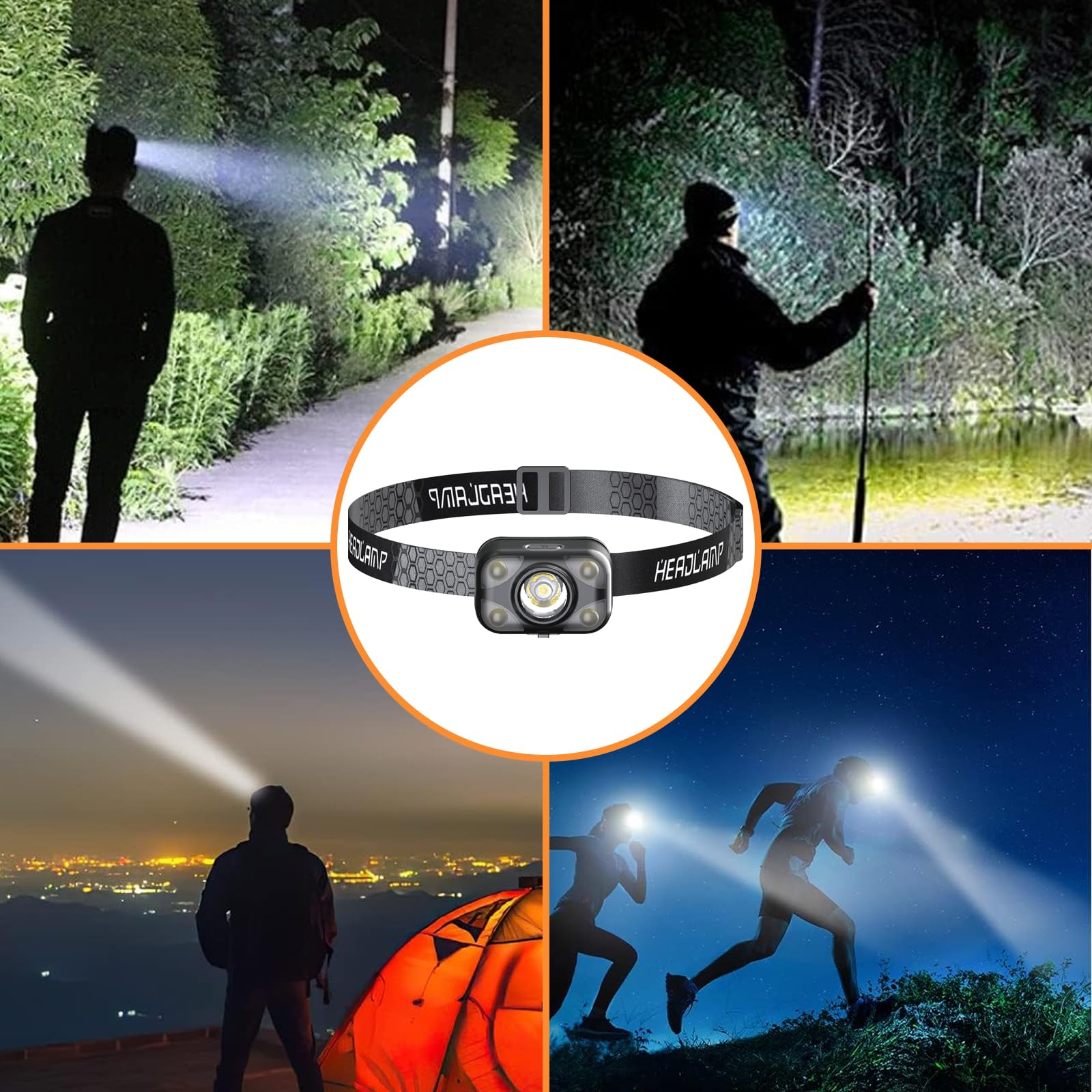 Pinsai Ultra Bright Headlamps 6 Light Modes Motion Sensor Headlight Led Rechargeable Comfortable Head Lamp For Adult Kid, Lightw
