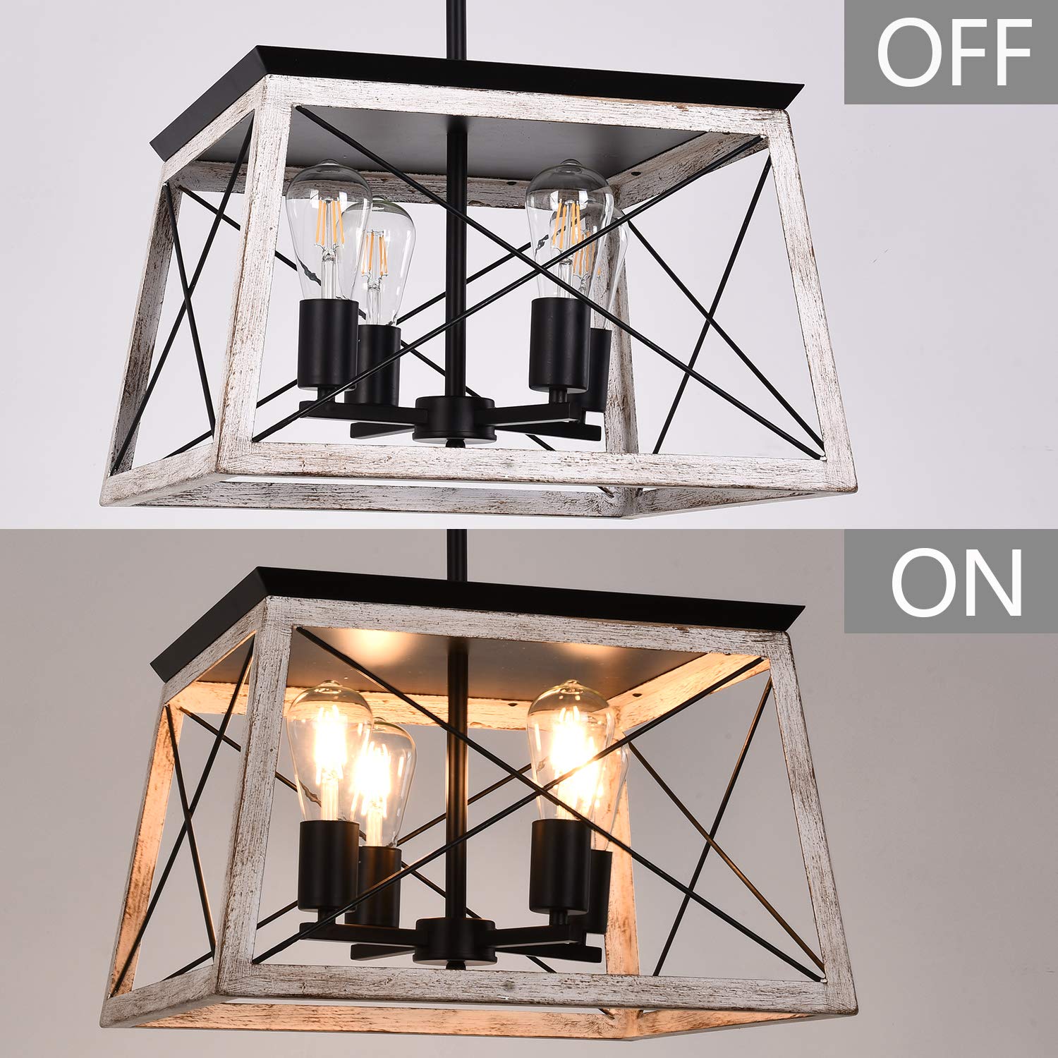 Luupyia 4-Light Farmhouse Pendant Light Fixture, Adjustable Vintage Chandelier For Dining Room