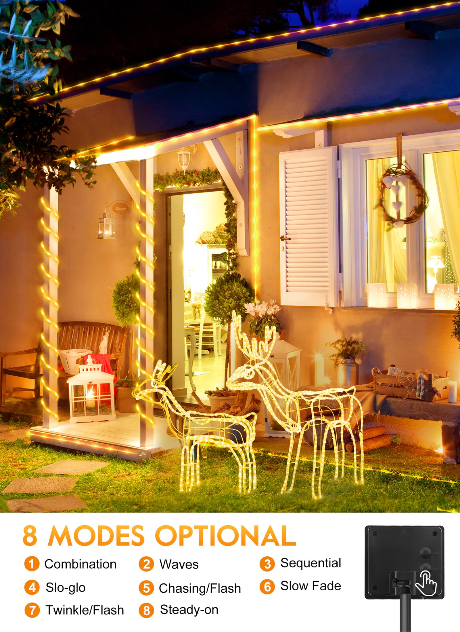 Brightown Solar String Lights Outdoor 2 Pack 72 Feet 200 Led Waterproof Solar Powered String Lights With 8 Lighting Modes, Waterproof Solar Rope Lights For Outside Christmas Party, Warm White