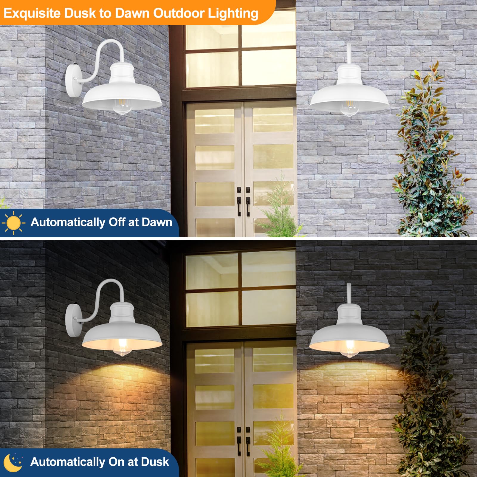 TOBUSA 2-Pack Outdoor Wall Lights, 11.5" Waterproof Gooseneck Barn Sconces, White, Model B11023PP