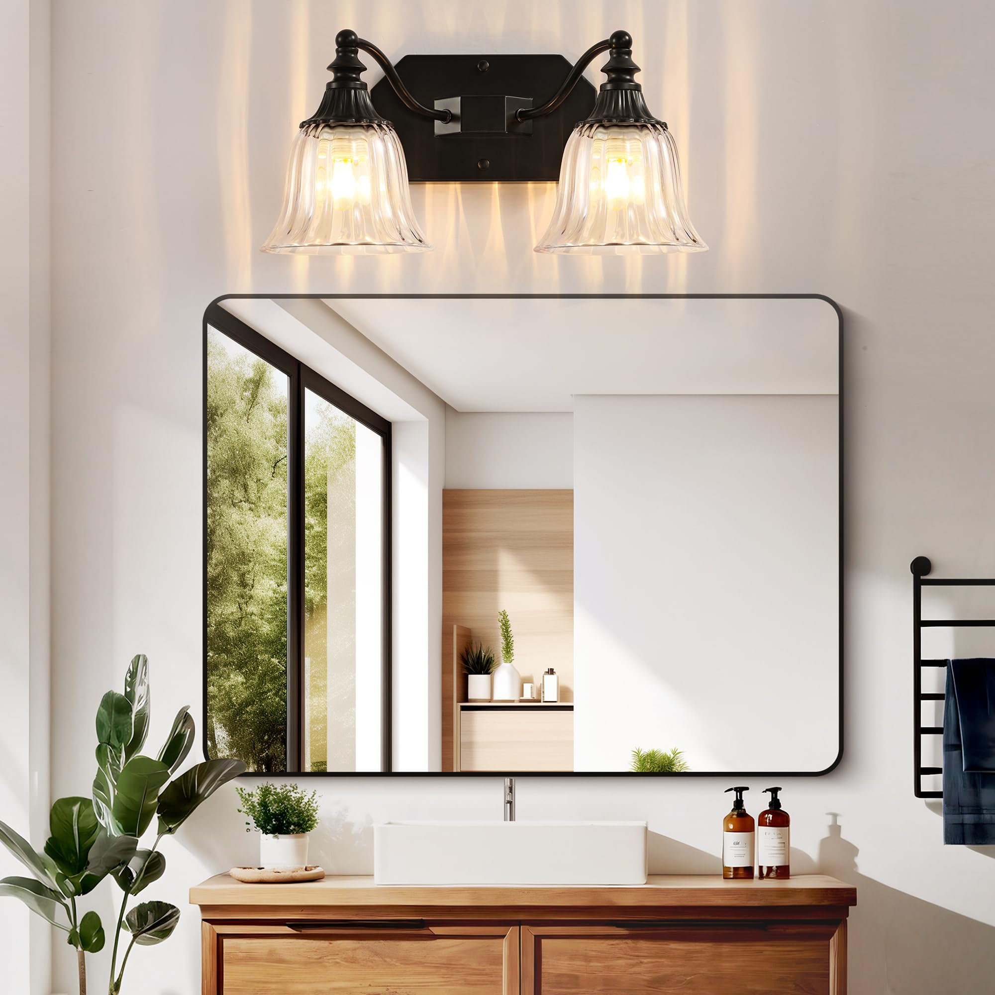 Dvmteom Black Vintage Bathroom Vanity Light Fixture  2-Light Vanity Light For Bathroom  Antique Matte Black Finish With Crystal Glass Shade  Lighting Fixtures Over Mirror For Bedroom Living Room