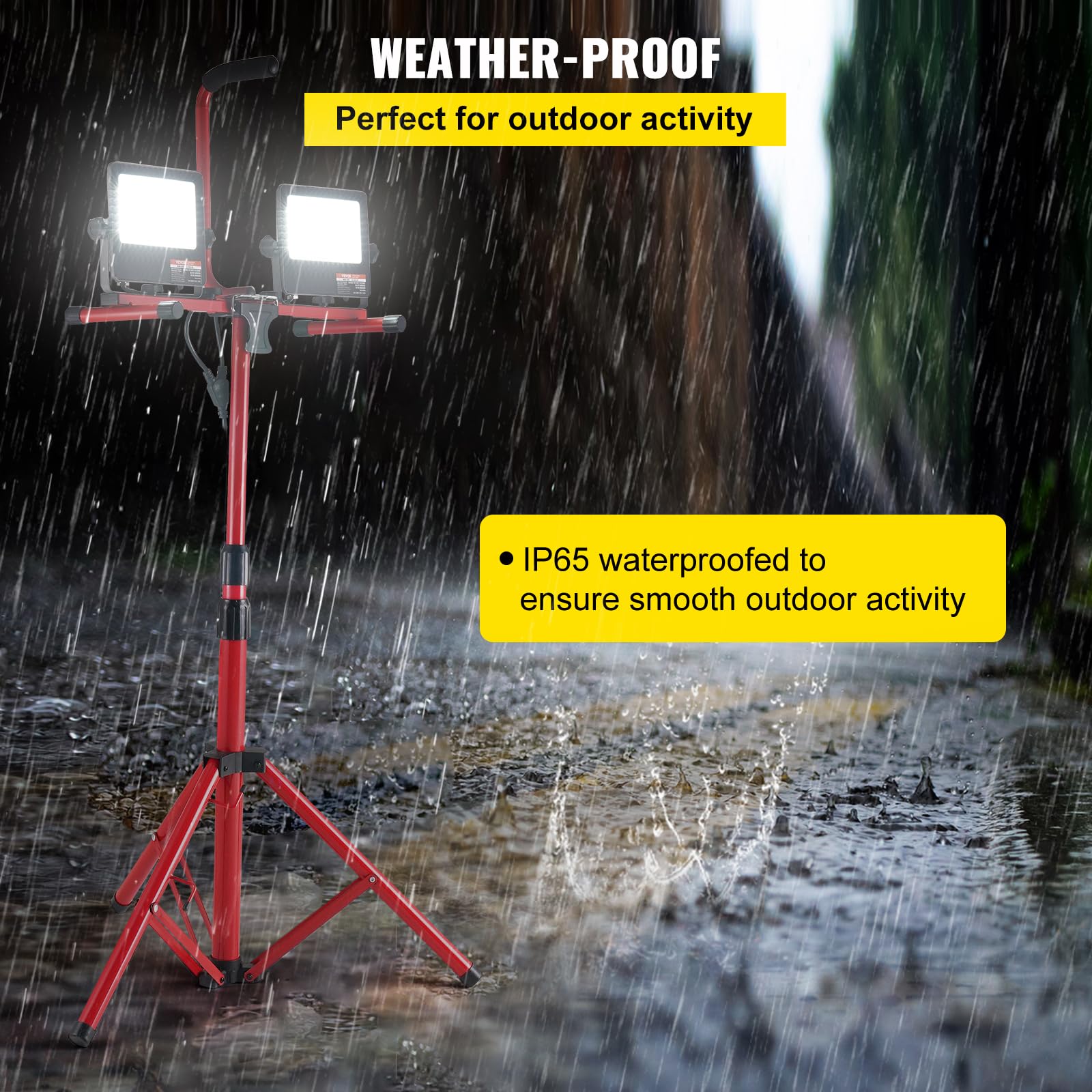 Vevor Led Work Light With Stand, 2Pcs 10000 Lumen Dual-Head Led Work Light With 27.6''-68.1'' Adjustable And Foldable Tripod Sta