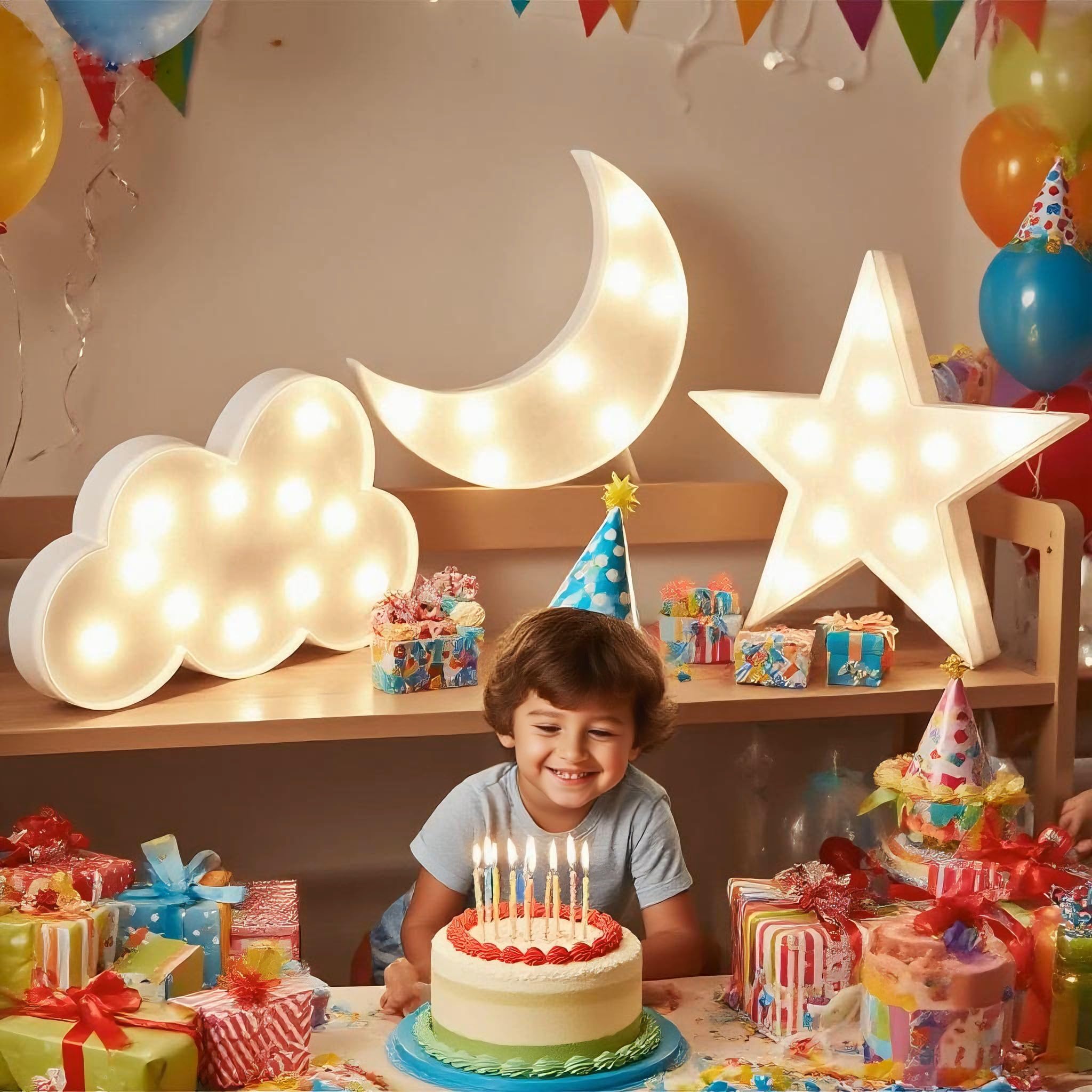 AUSAYE 3 PCS 3D Crescent Moon Light Cloud Led Star Lamp, Decorative Night Lights Room Decor NightLight for Kids Adults Birthday