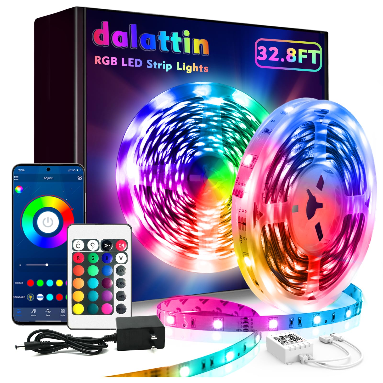 dalattin Led Lights for Bedroom 32.8ft Dalattin 1 Roll Smart RGB Led Strip Lights Sync to Music Color Changing Dorm Lights 5050 