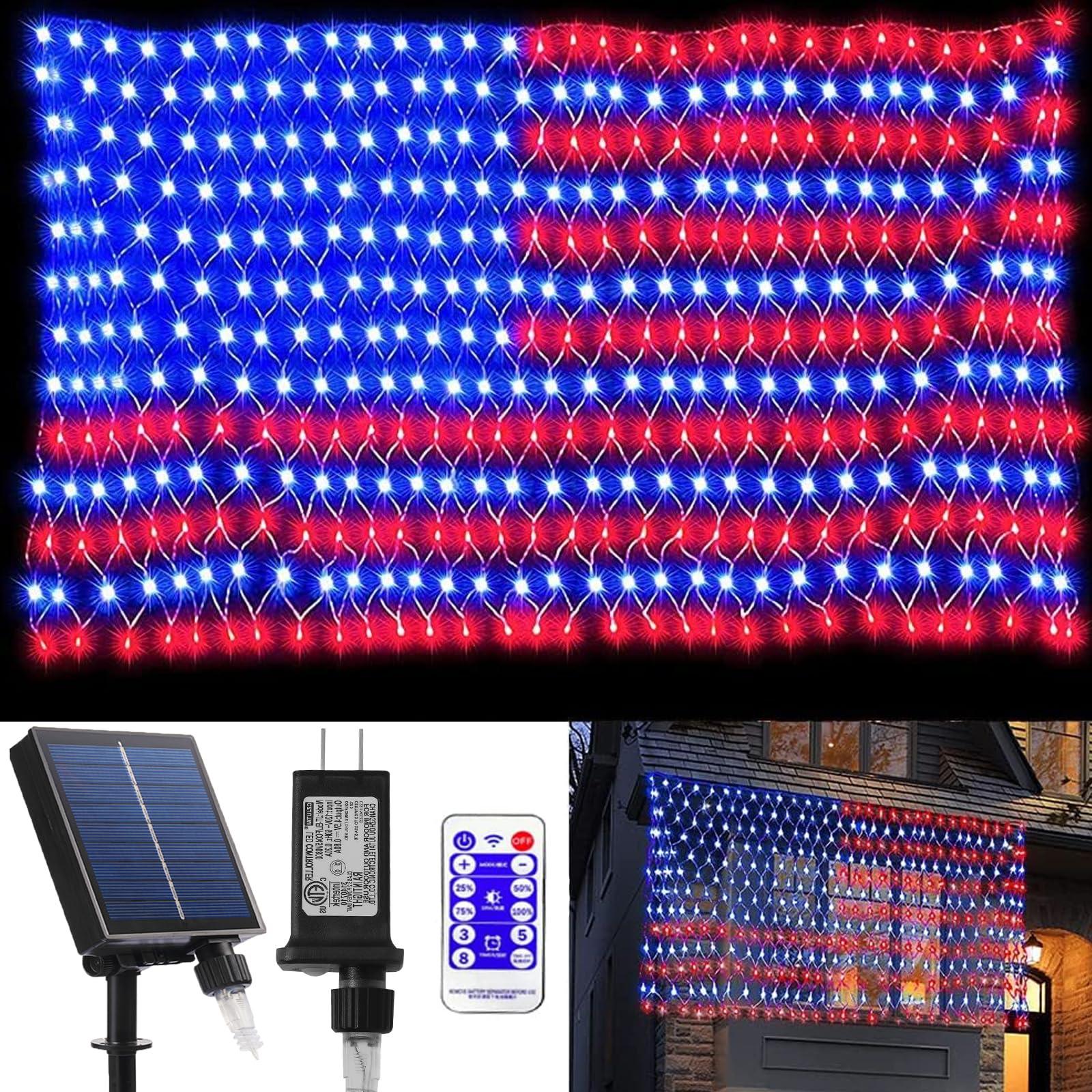 Miniao Solar American Flag Lights - 420 Led, 8 Modes, Waterproof For July 4Th & Garden Decor