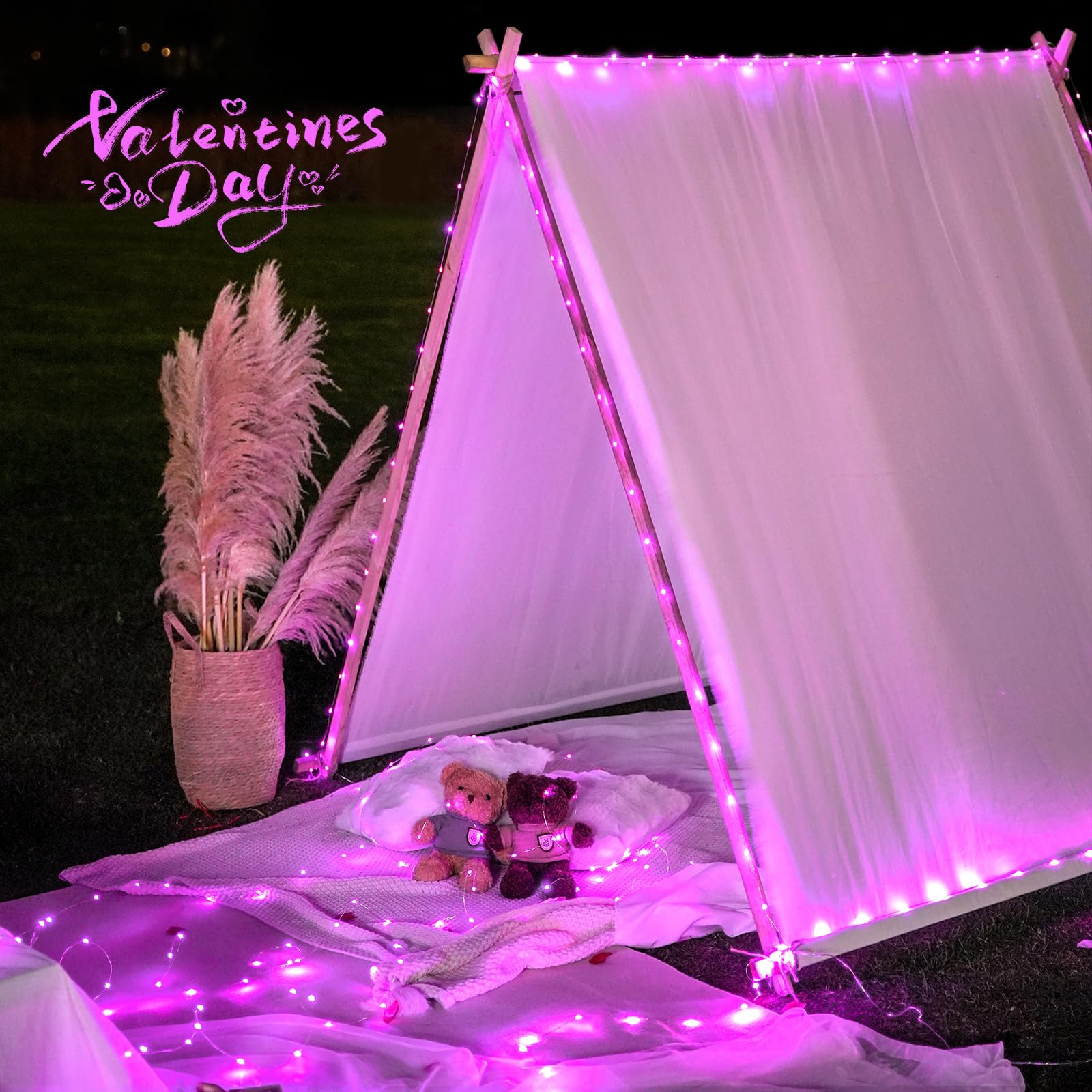 JMEXSUSS 100 LED Pink Fairy Lights, 33ft Battery Operated String Lights with Remote, 8 Modes for Bedroom, Party, Christmas Decor