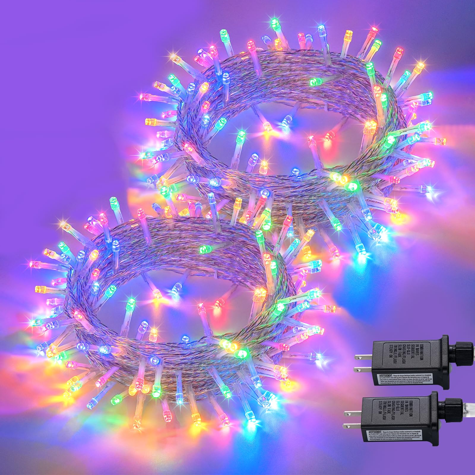 JMEXSUSS 2 Pack 100LED Multicolor Christmas Lights Indoor, 33 Ft Connectable Christmas Tree Lights Multicolor Outdoor Waterproof, 8 Modes Christmas String Lights Plug in for House Tree Party