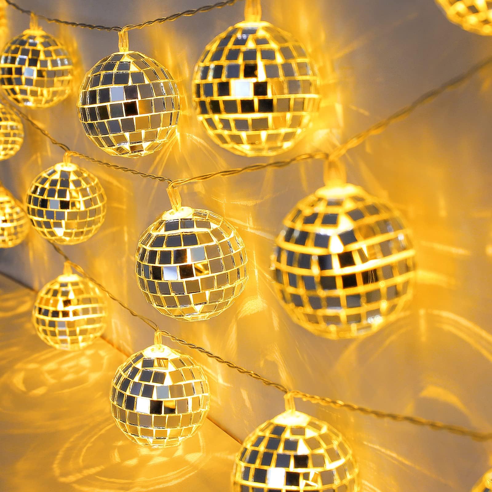 AceList 20 LED Disco Ball String Light for Mamma Mia 70s 80s 90s Dance Party, Disco Ball Decor Battery Powered and USB Plug Disc