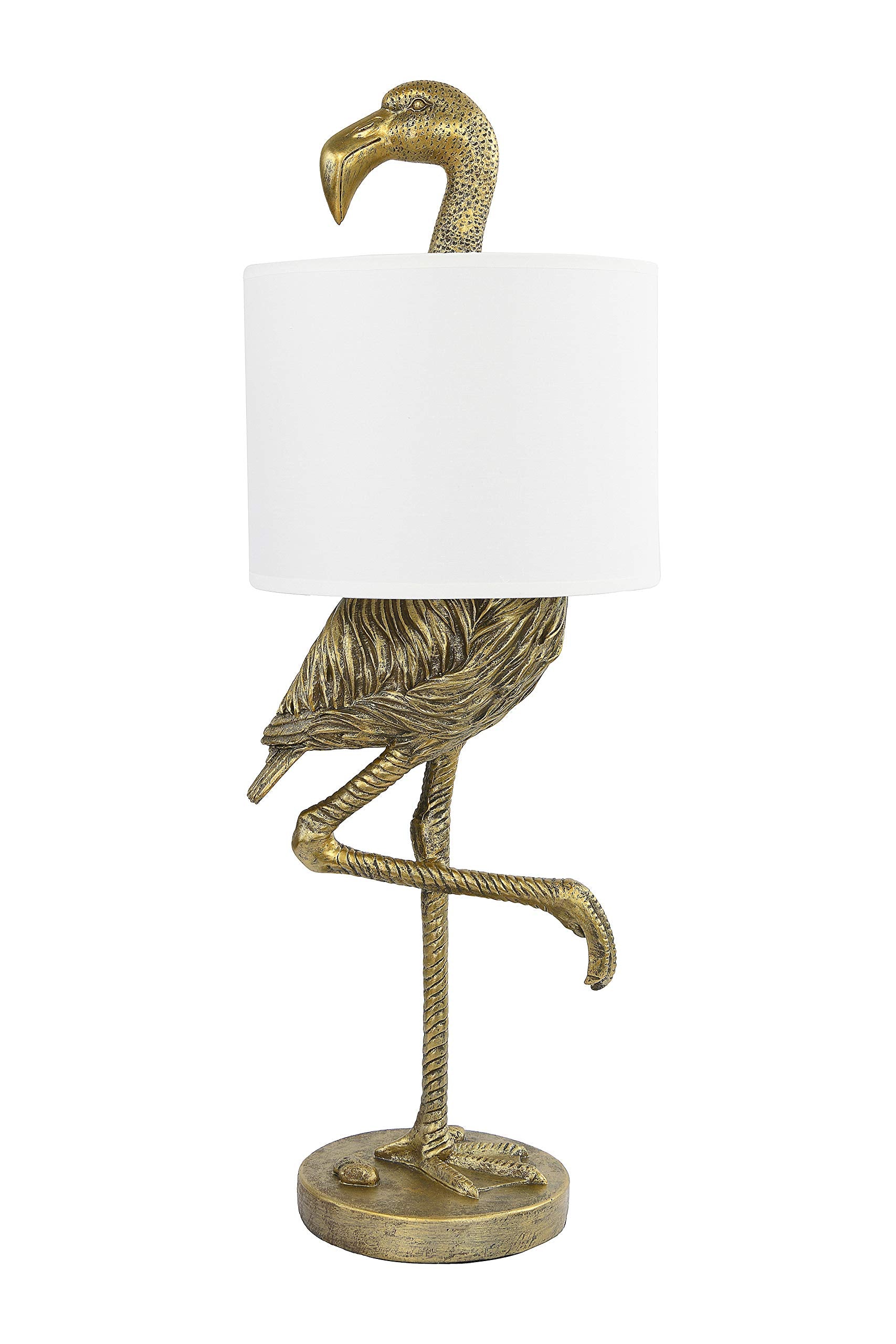 Creative Co-Op Resin Flamingo Table Lamp, Gold Finish, Linen Shade, 32in
