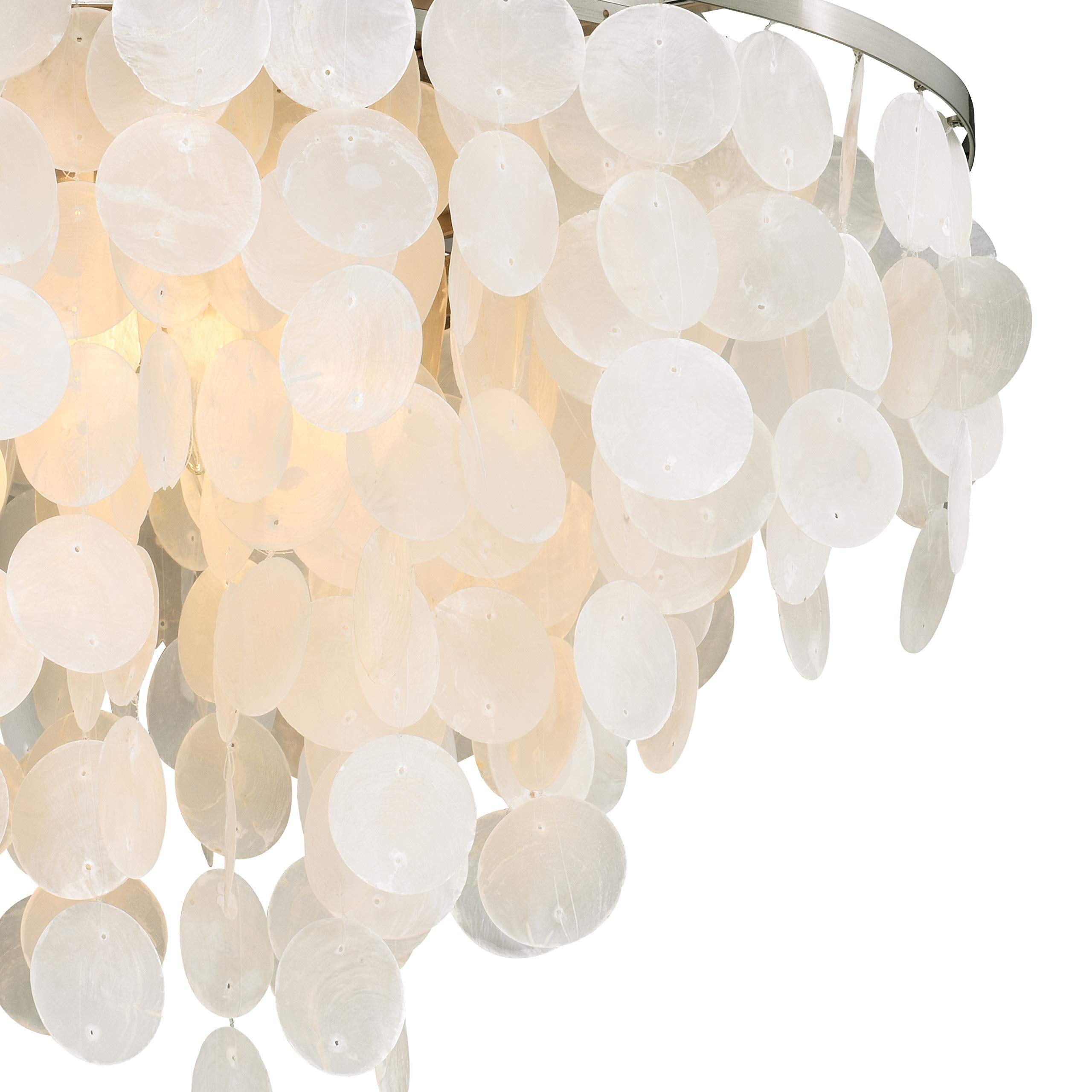 VAXCEL Elsa Flush Mount Ceiling Light Fixture 24 in Round Satin Nickel Capiz Shell Model C0118