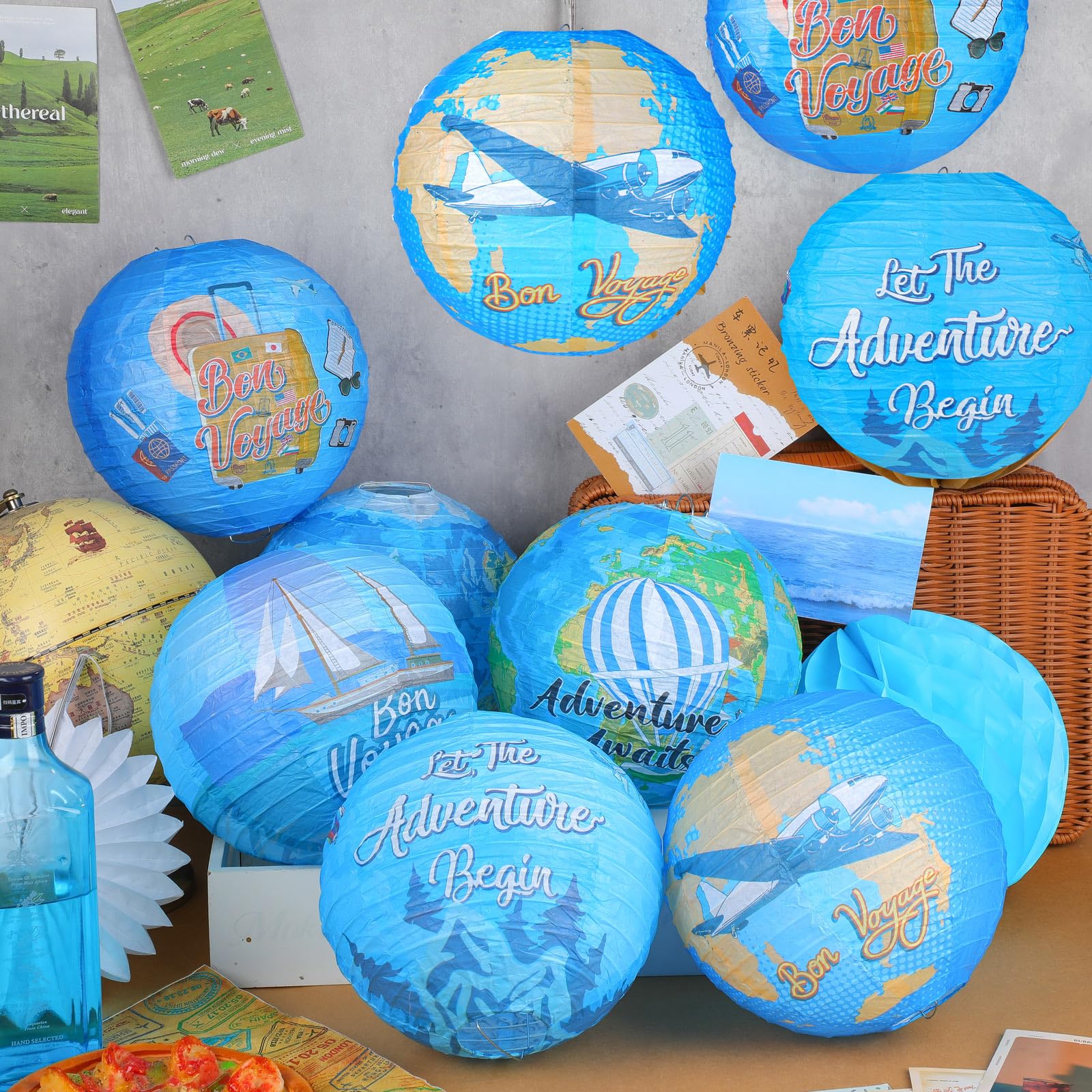 Panelee 12 Pcs Travel Around The World Party Decorations Bon Voyage Paper Hanging Lanterns 8 Inch Adventure Travel Round Paper L