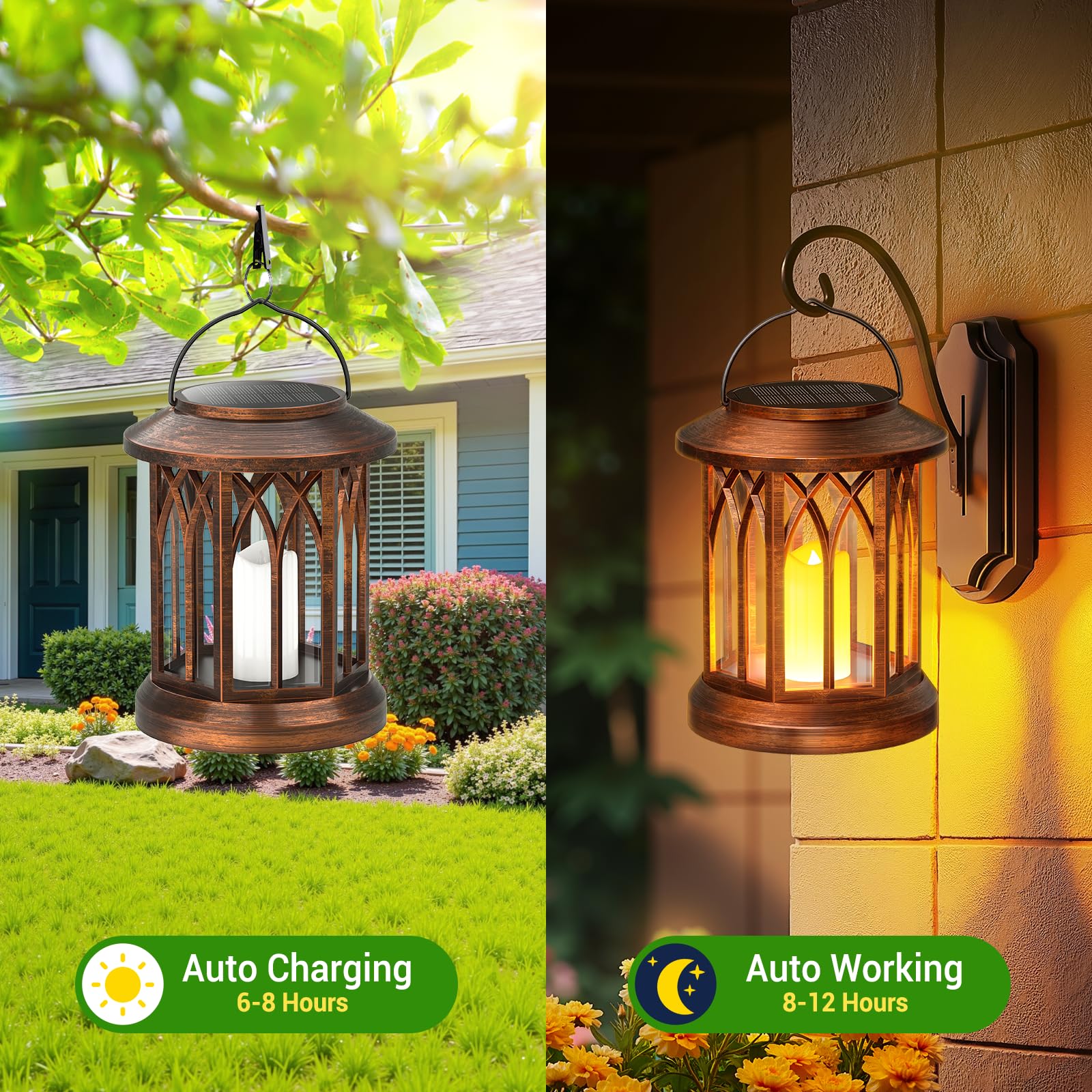 Kooper Solar Lantern Outdoor Lights, Hanging Solar Lanterns Outdoor Waterproof, Lanterns Decorative Outdoor Led Flickering Flame