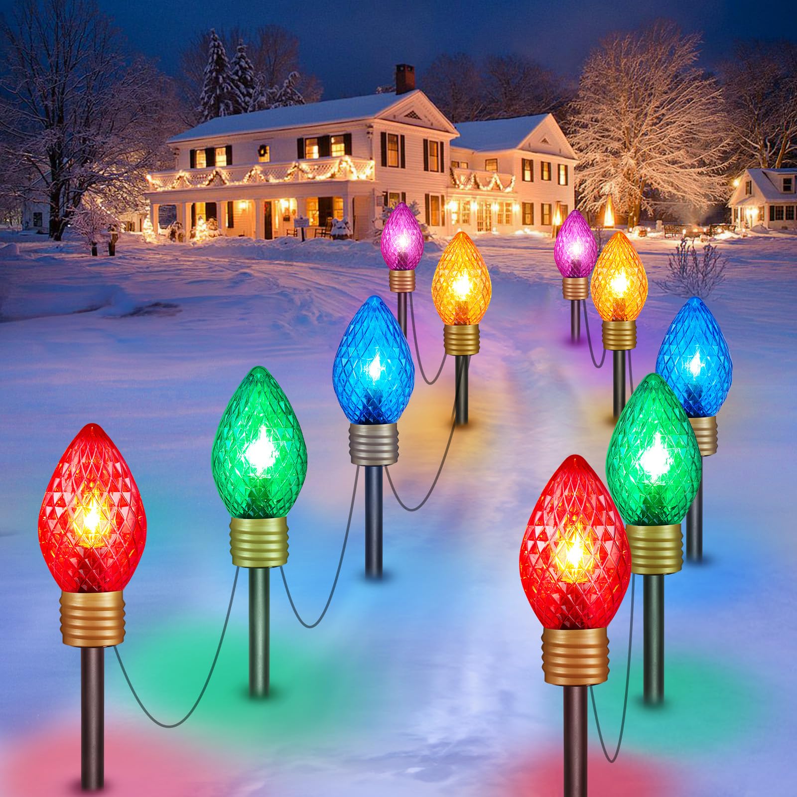 Strawberry Jumbo C9 Christmas Pathway Lights Outdoor -2 Pack Total 17 Feet 10 LED Jumbo C9 Pathway Lights, Colored Jumbo Light B
