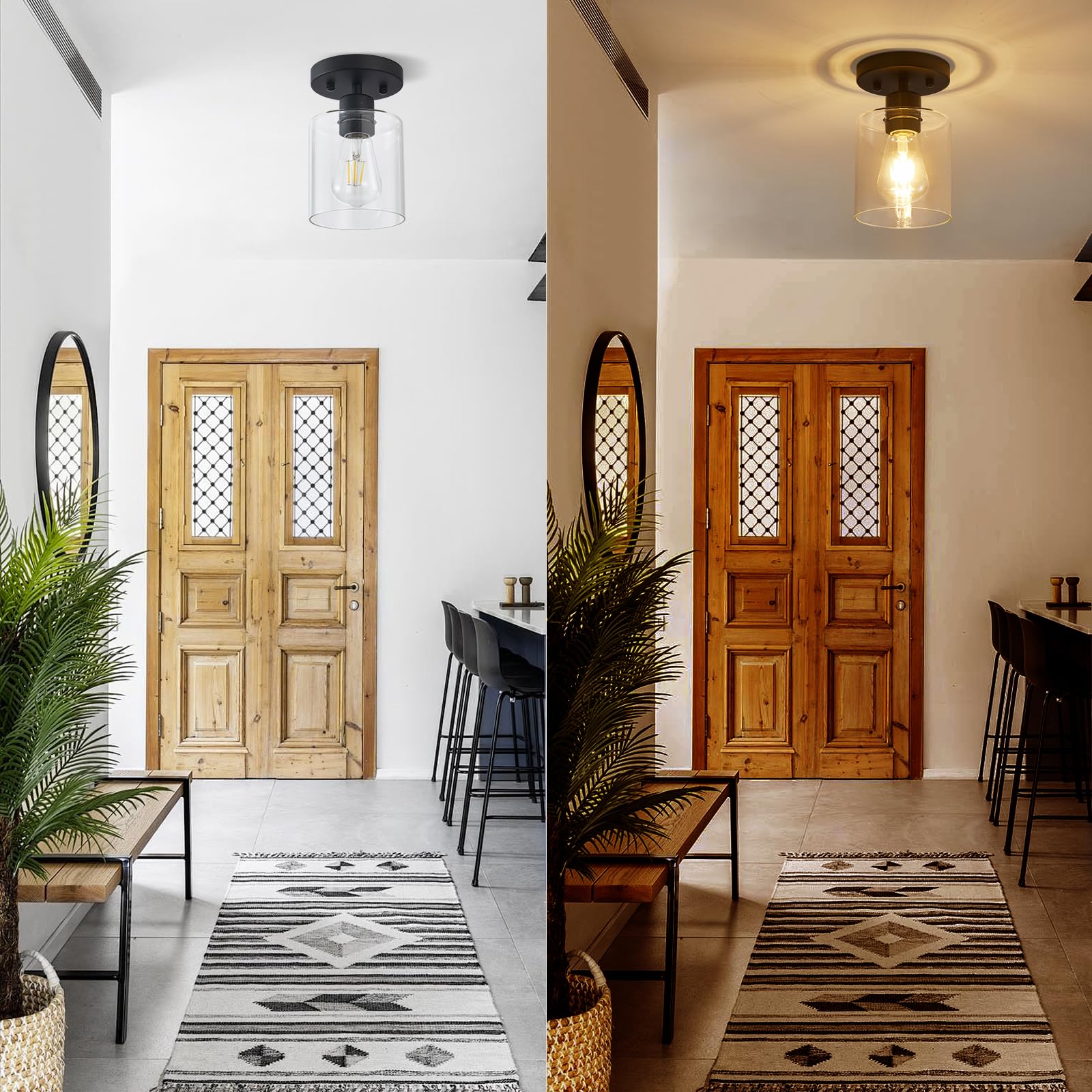 Diduio Black 1-Light Semi Flush Mount Ceiling Light, Modern Kitchen Lighting Fixtures Ceiling, Rustic Ceiling Light Fixtures, Ce