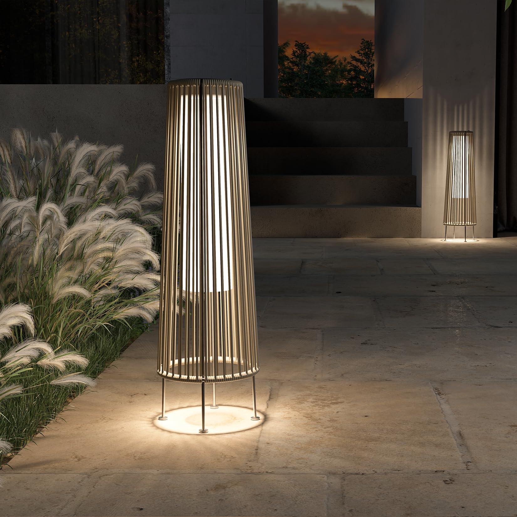 Grand Patio 2-Pack Outdoor Floor Solar Light, Wicker Solar Patio Lamp Waterproof Outside Deck Lamp For Porch, Yard, Garden, Lawn