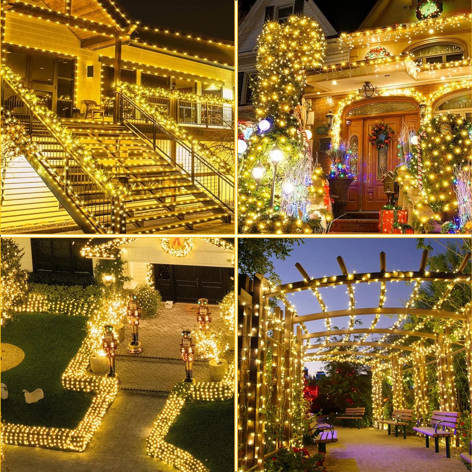 Weillsnow 328 FT 1000 LED Christmas String Lights, Waterproof, 8 Modes, Remote, Warm White, Model HB-1000COI