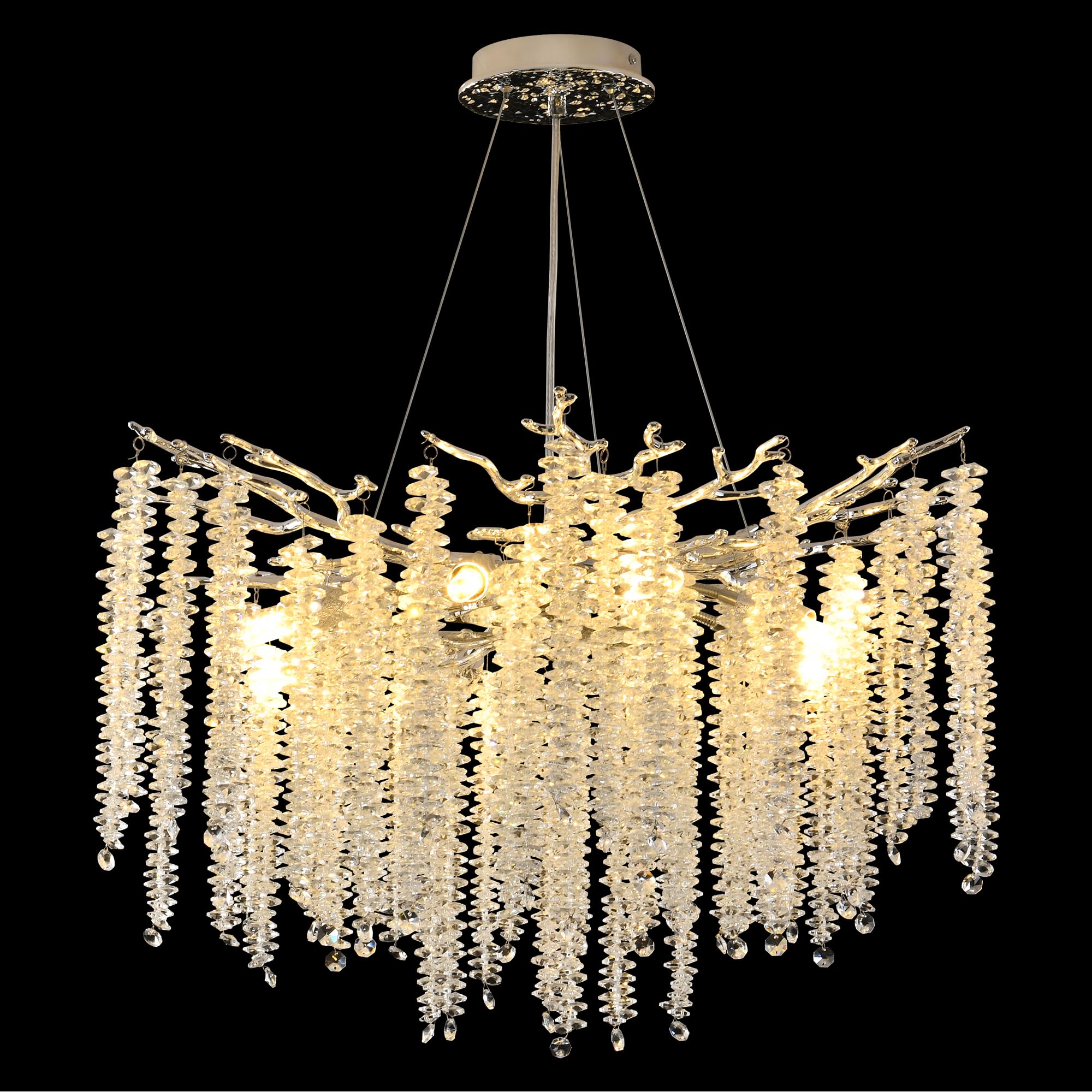 Upfelw Modern Crystal Tree Branch Chandelier, Chrome Round Art Deco Raindrop Lighting Fixture For Dining Room Bedroom Foyer 6 Li