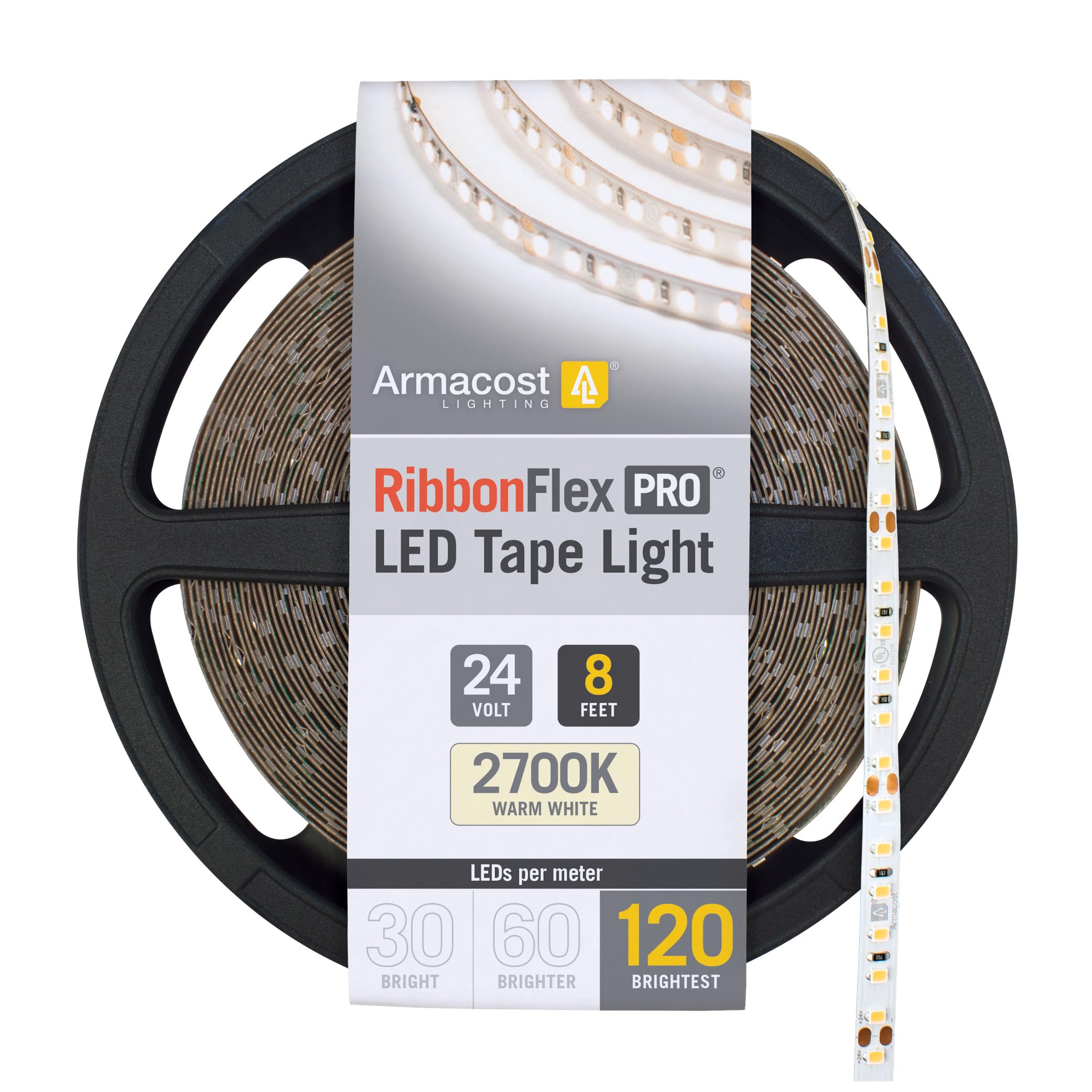 Armacost Lighting Ribbonflex Pro 24V White Led Strip Lights 120 Led/M  2700K  8.2 Ft 136210