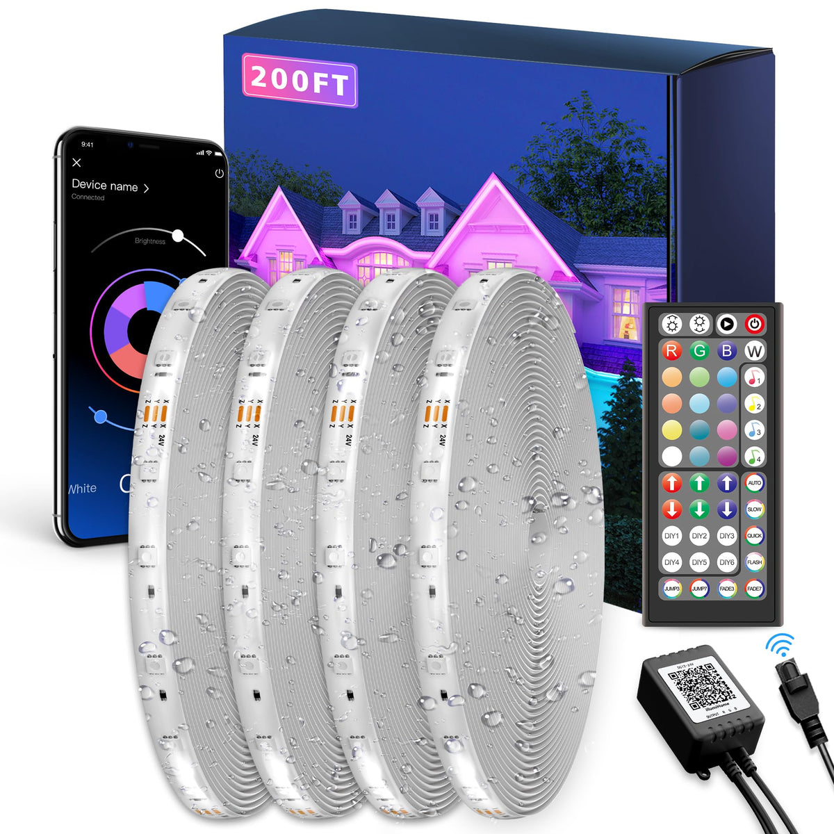 MuliVid Waterproof Outdoor led Strip Lights,200ft led Lights IP65 with App Control and Remote,RGB Color Changing Waterproof Led 