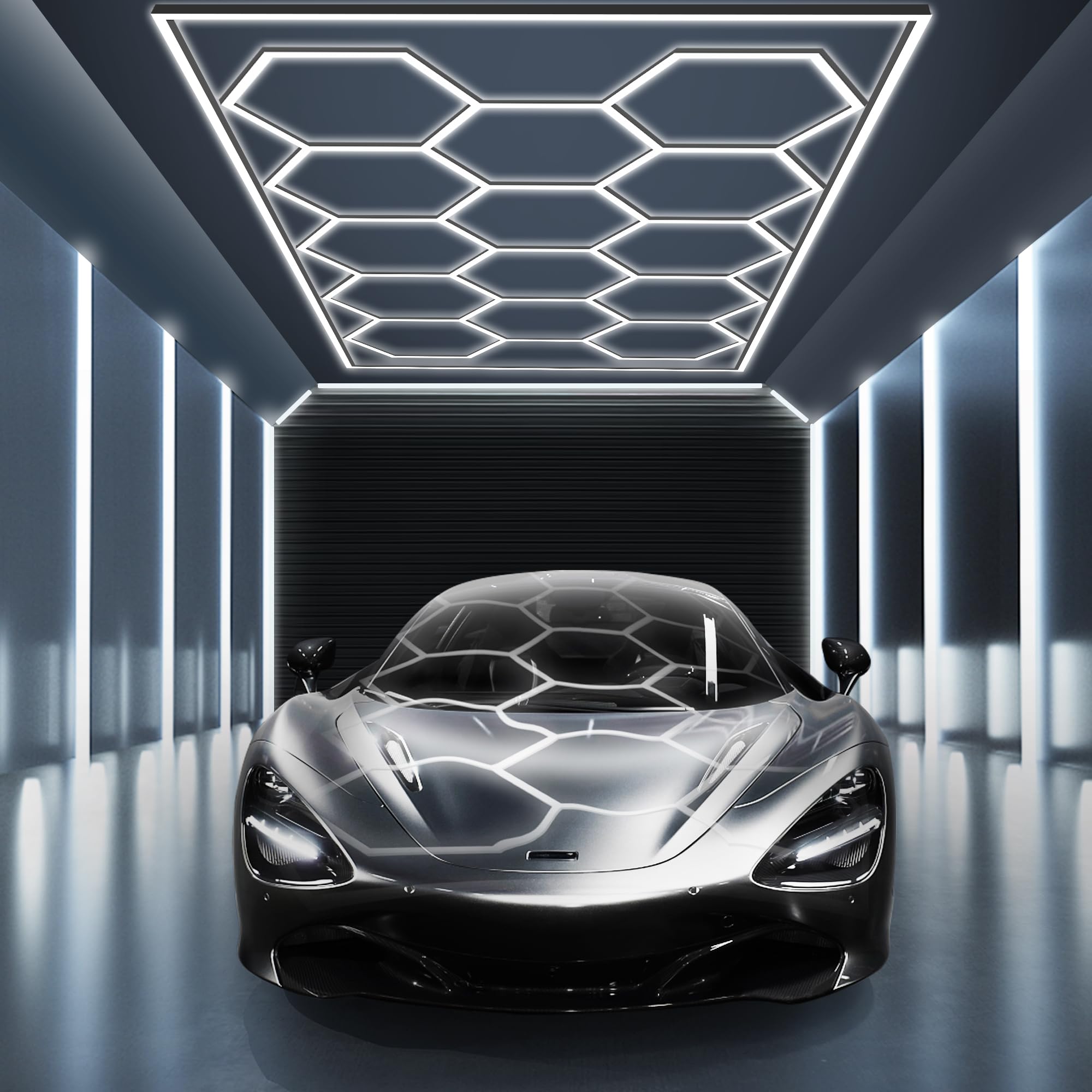 MODERN Hexagon Garage Light: Higher Brightness 720W 86400 Lumens Hexagon Led Garage Light with Rectangle Frame 6500K for Garage,