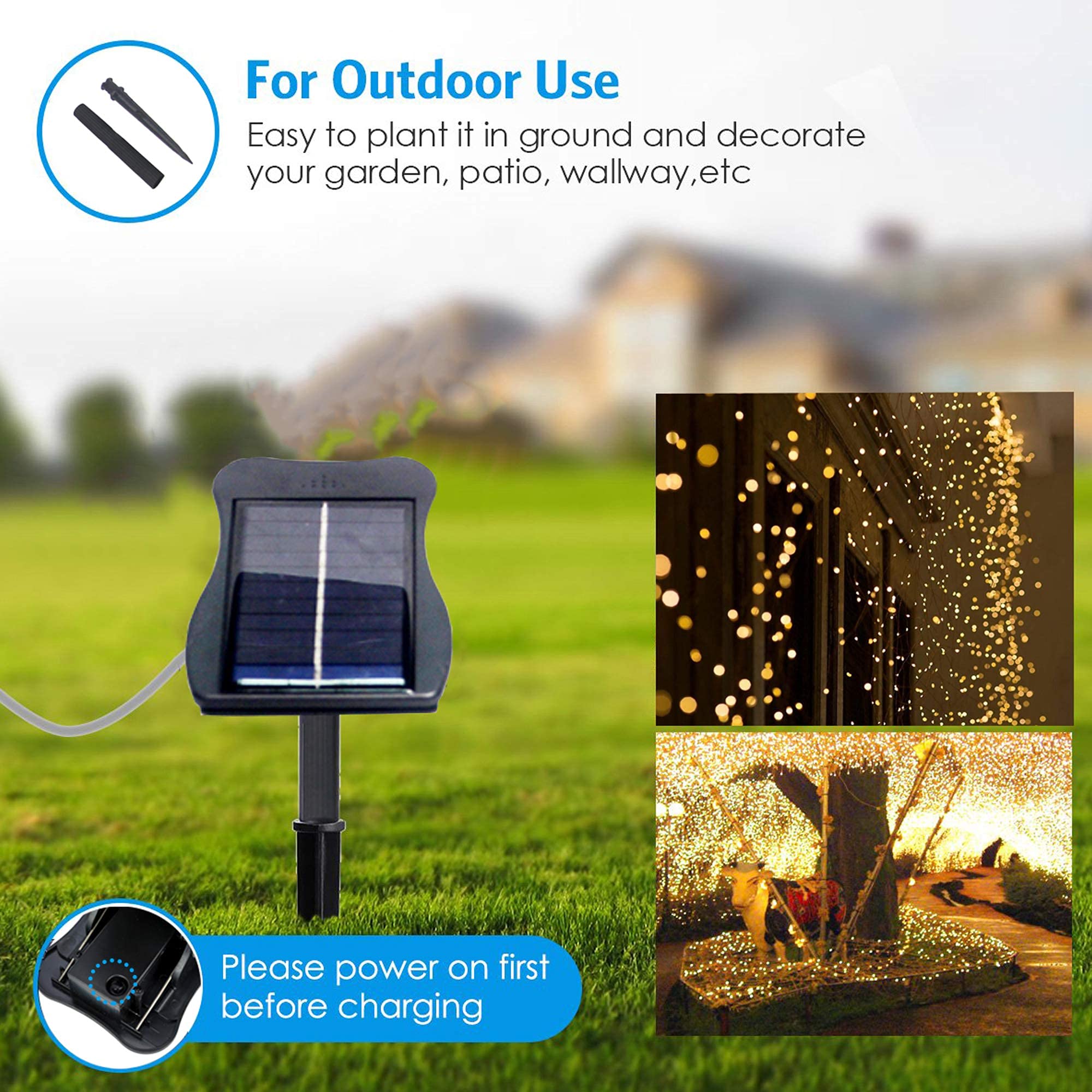 VOOKRY Solar String Fairy Lights, 200 LEDs, 10 Strands, Waterproof, Warm White, Copper Wire, 1 Pack