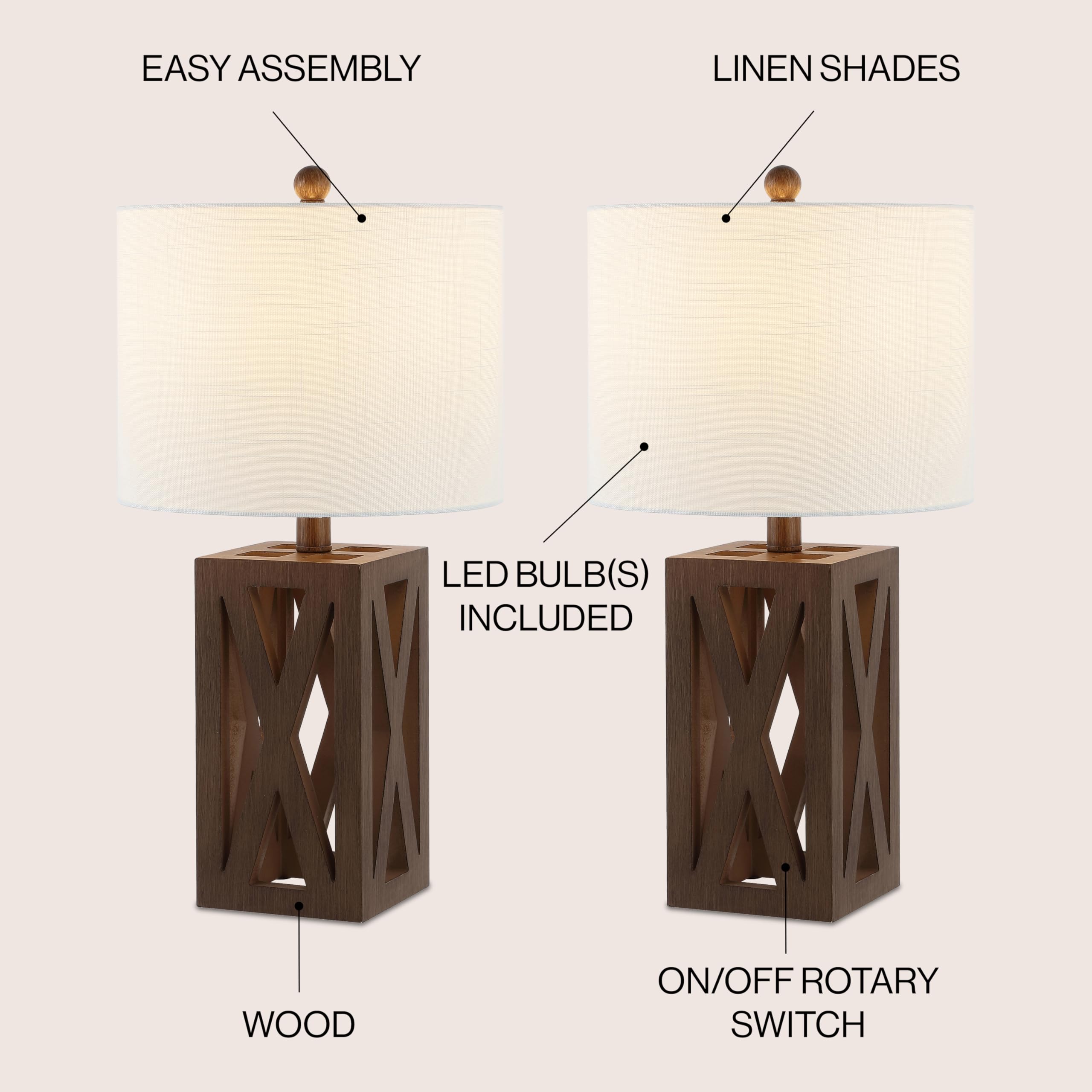 Jonathan Y Jyl1062A-Set2 Stewart 21.5'' Wood Led Table Lamp Farmhouse, French Country, Rustic, Bohemian, Bedroom, Living Room, O