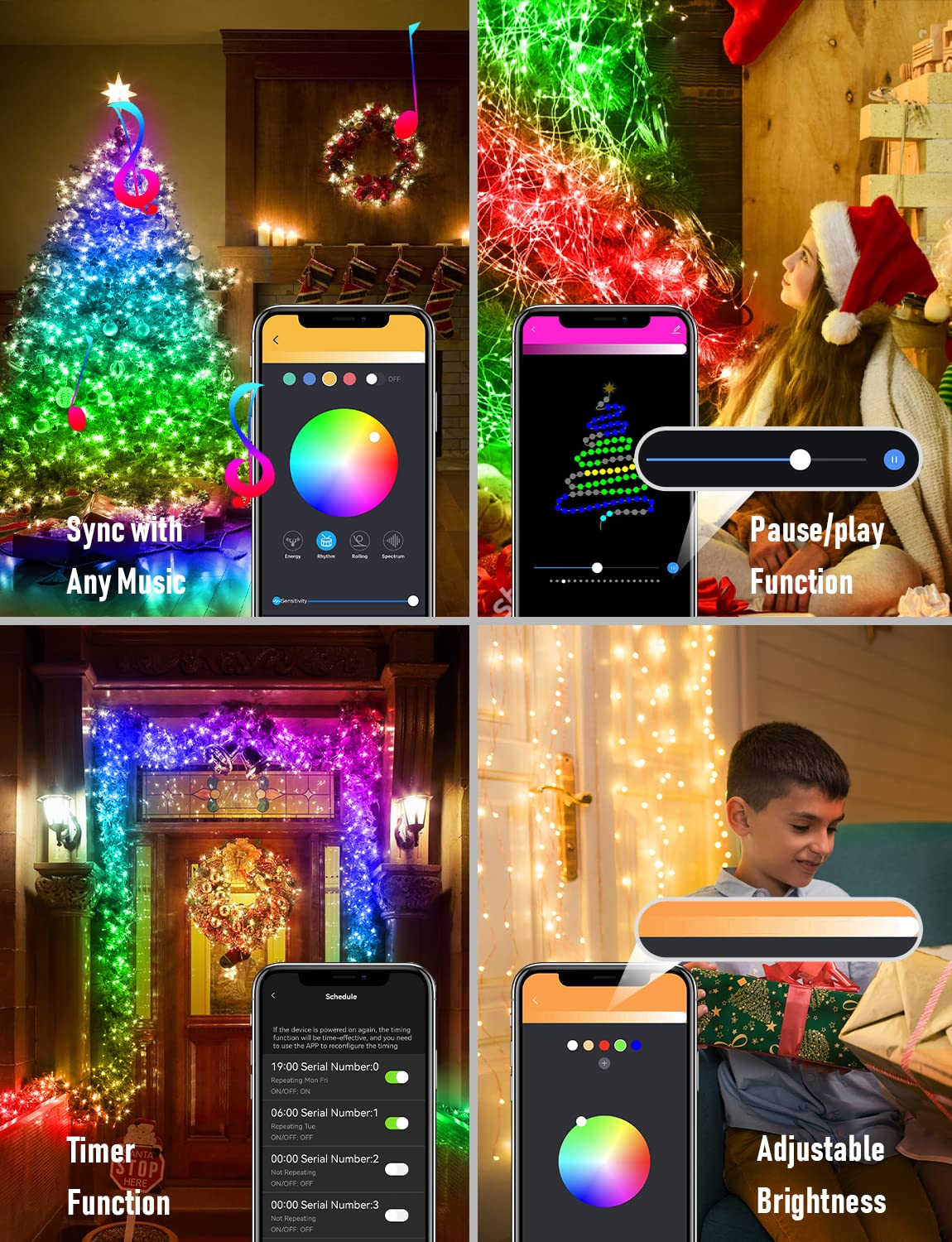 Aoycocr Bluetooth Fairy Lights - 33ft, 66 LED, RGB Color, Remote Control, Timer, Music Sync for Christmas & Halloween Parties
