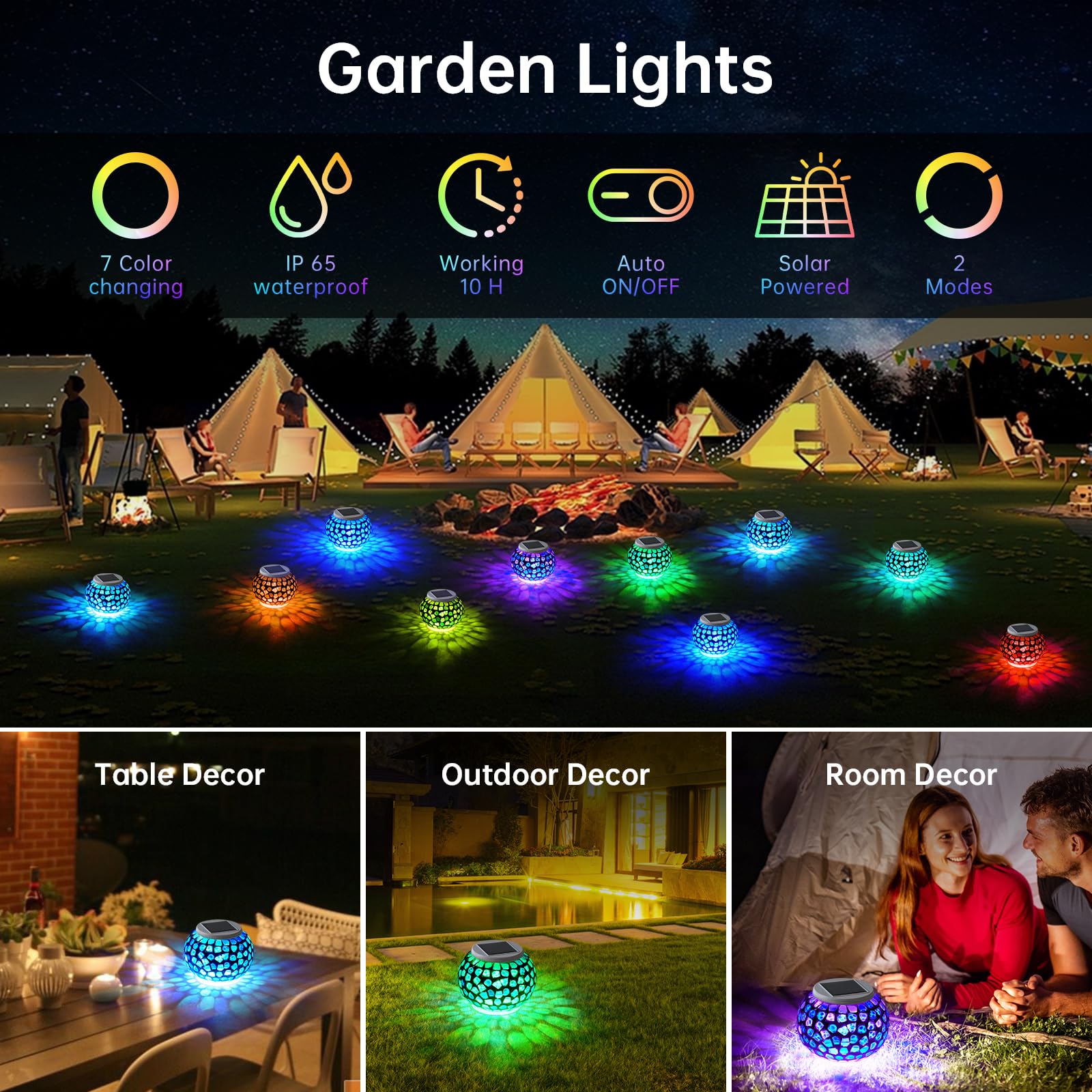 Wsgift Color Changing Solar Powered Glass Mosaic Ball Led Garden Lights Rechargeable Outdoor Waterproof Solar Night Lights Table
