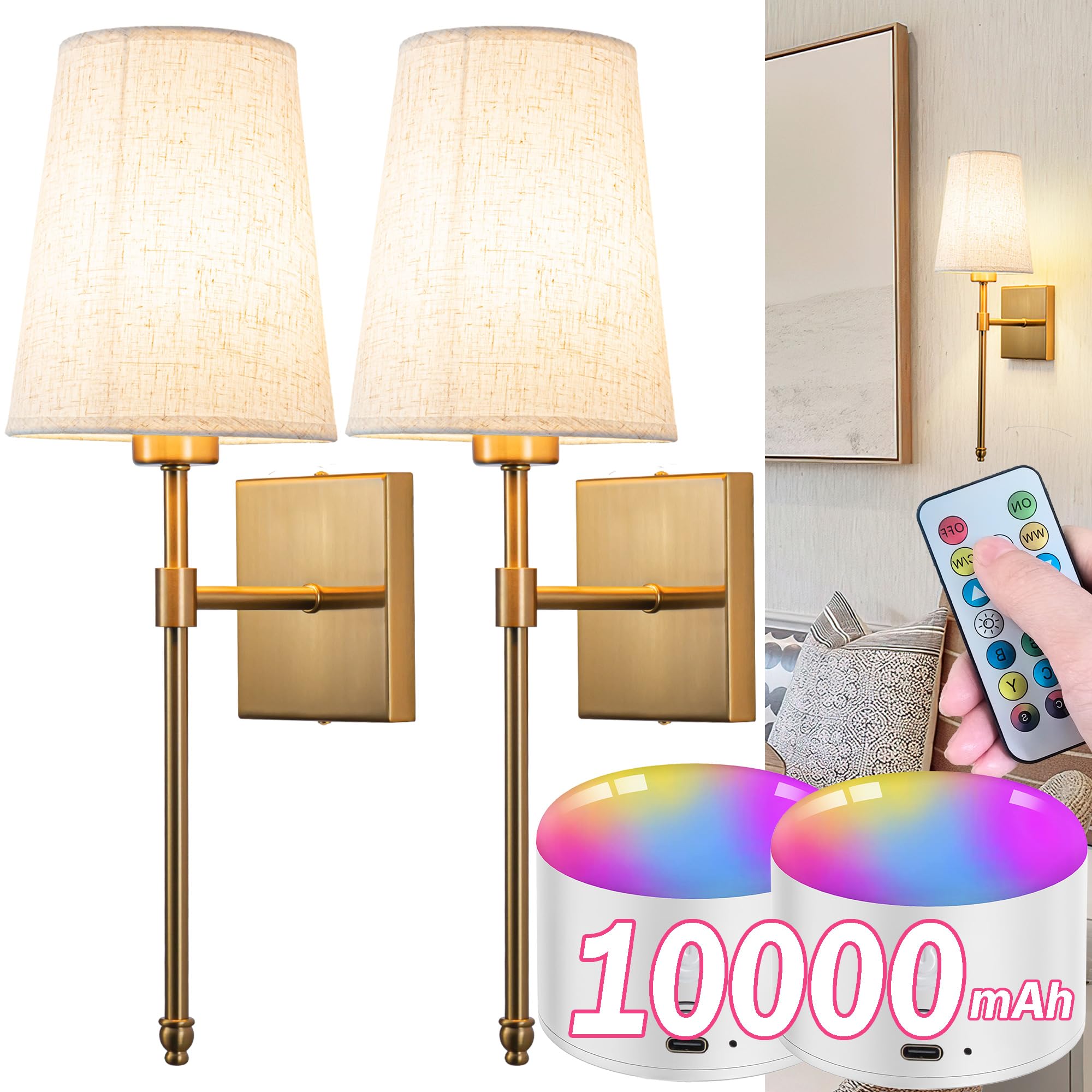 Battery Operated Wall Sconce Light Set Of Two, Battery Operated Sconces Wall Lighting Indoor Wireless Wall Sconce With Remote Co