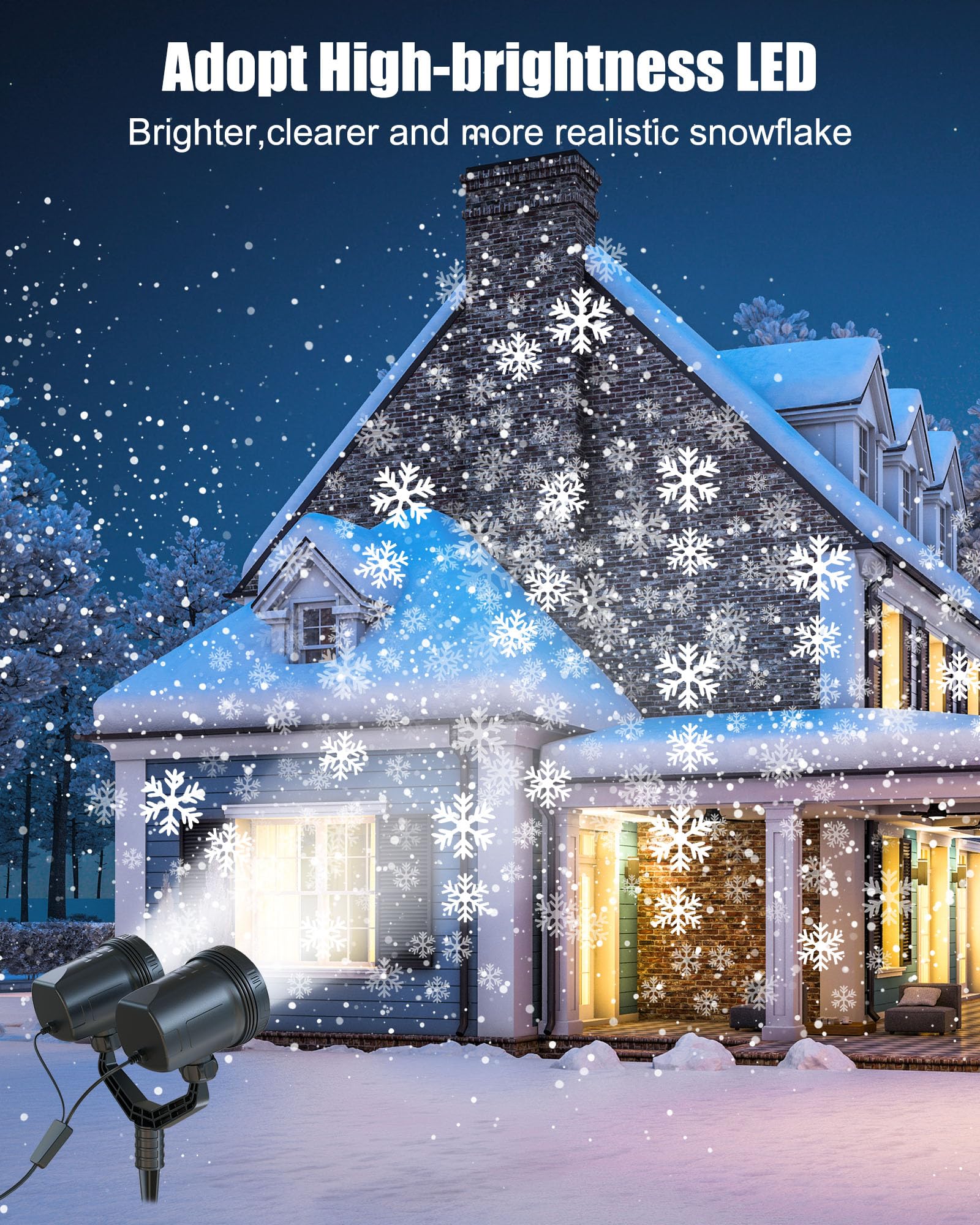 Brightown Snowflake Projector Lights Outdoor, Double Head Dynamic Led Rotating Snowfall Projector, Waterproof Christmas Decorati
